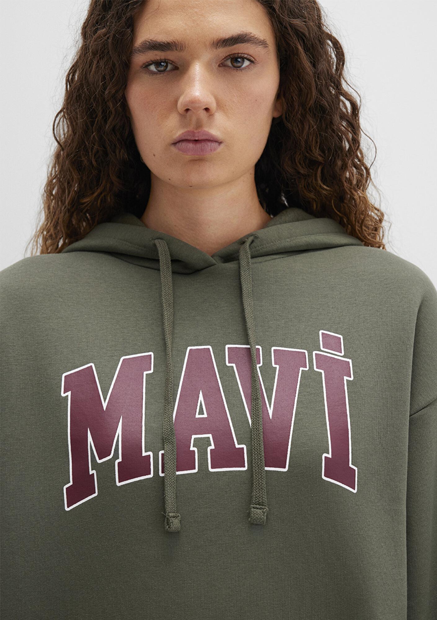 Mavi Mavi Logo Baskılı Kapüşonlu Haki Sweatshirt 1600361-71581
