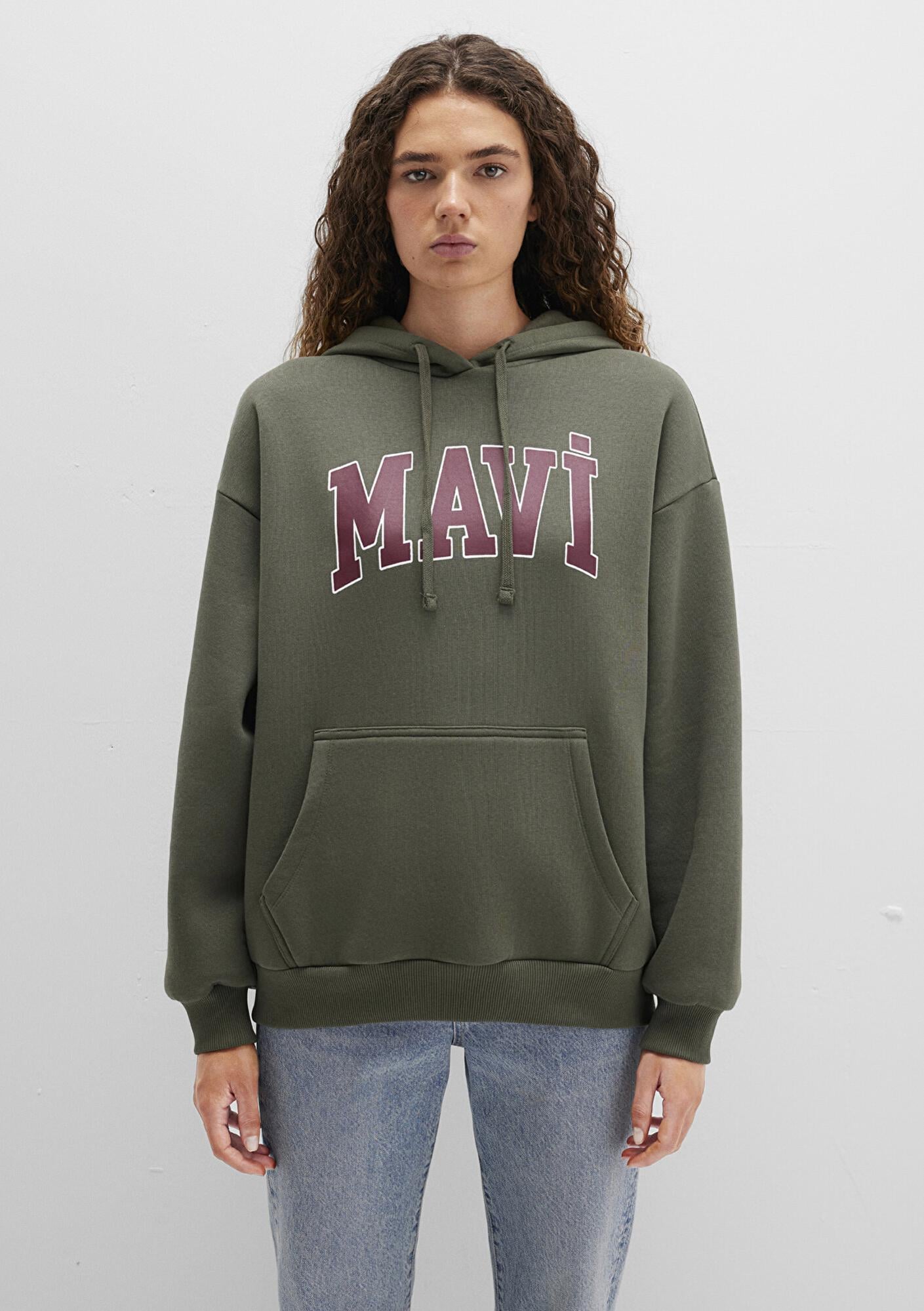 Mavi Mavi Logo Baskılı Kapüşonlu Haki Sweatshirt 1600361-71581