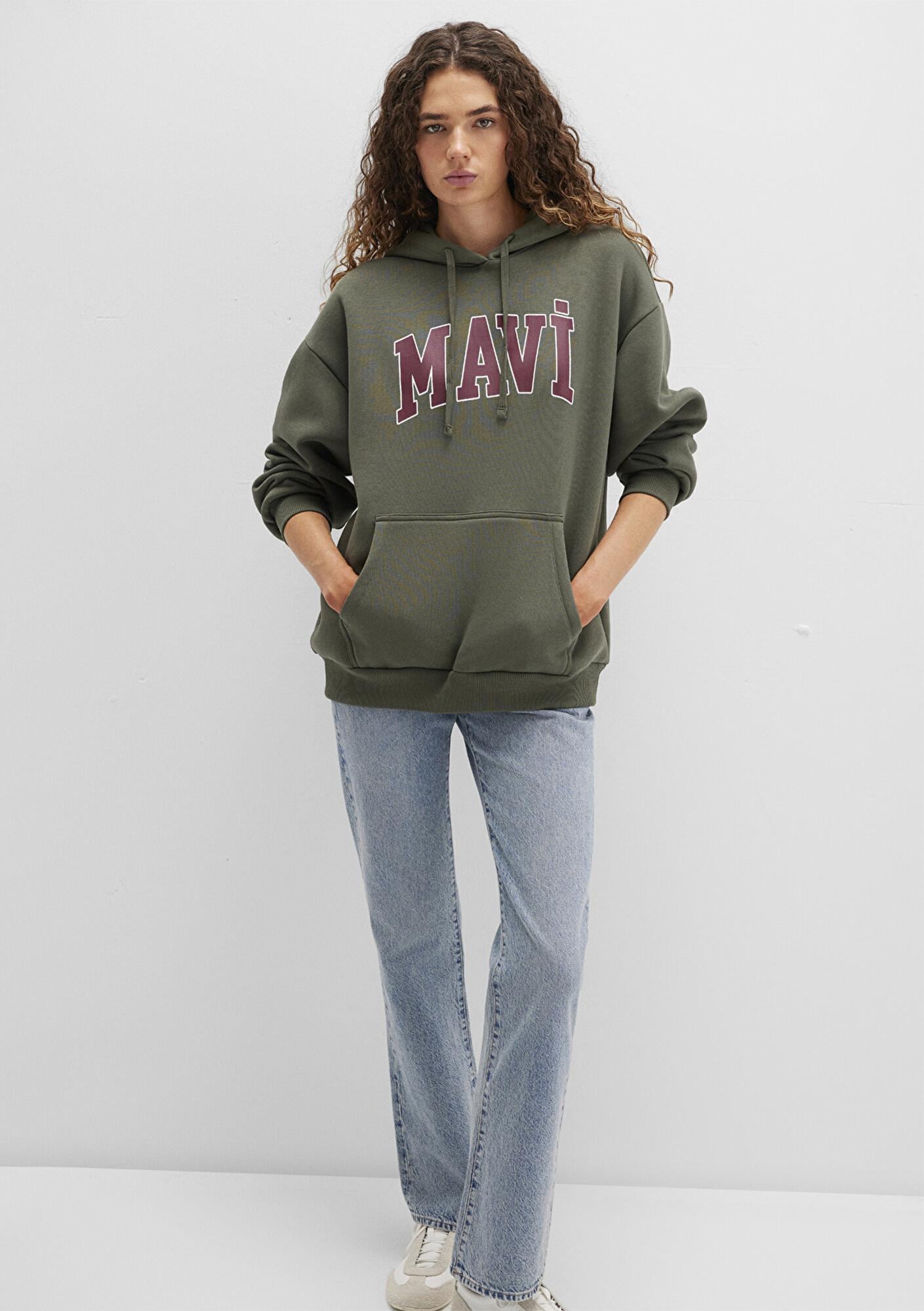 Mavi Mavi Logo Baskılı Kapüşonlu Haki Sweatshirt 1600361-71581