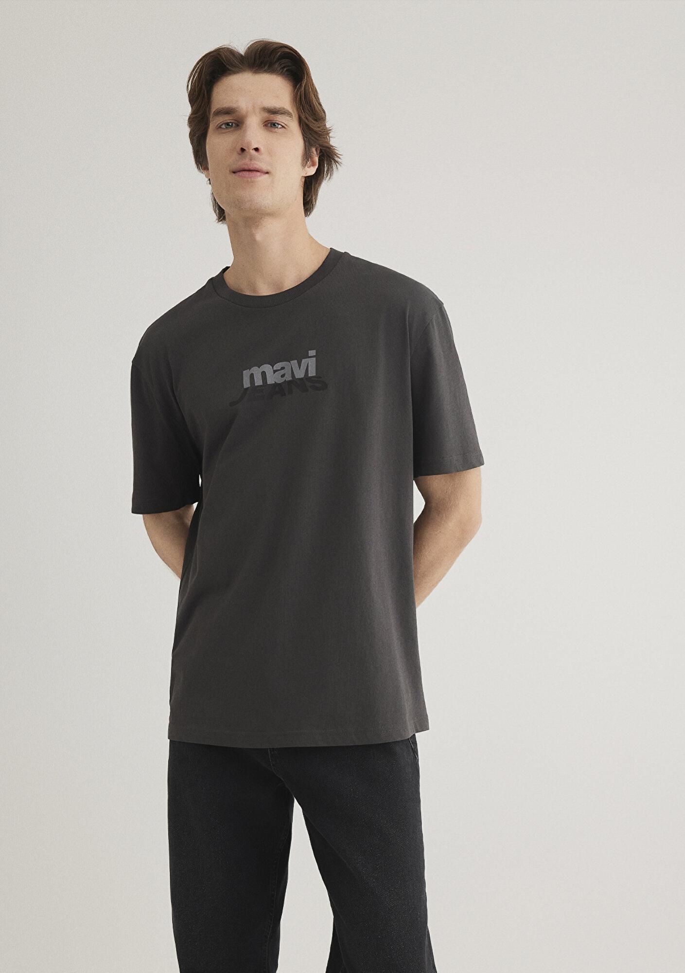 Mavi Mavi Logo Baskılı Antrasit Tişört Loose Fit / Bol Rahat Kesim 0612355-80955