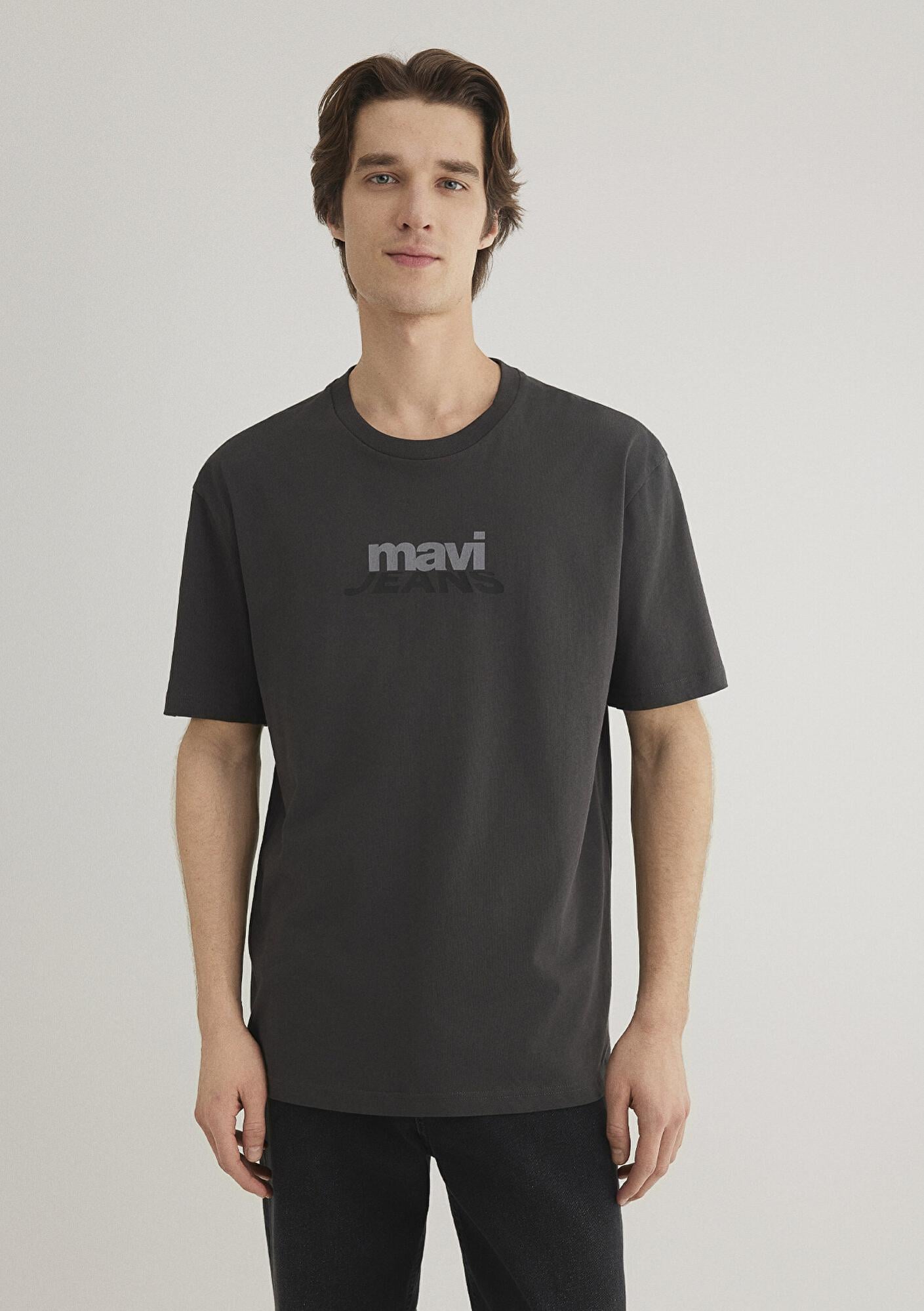 Mavi Mavi Logo Baskılı Antrasit Tişört Loose Fit / Bol Rahat Kesim 0612355-80955