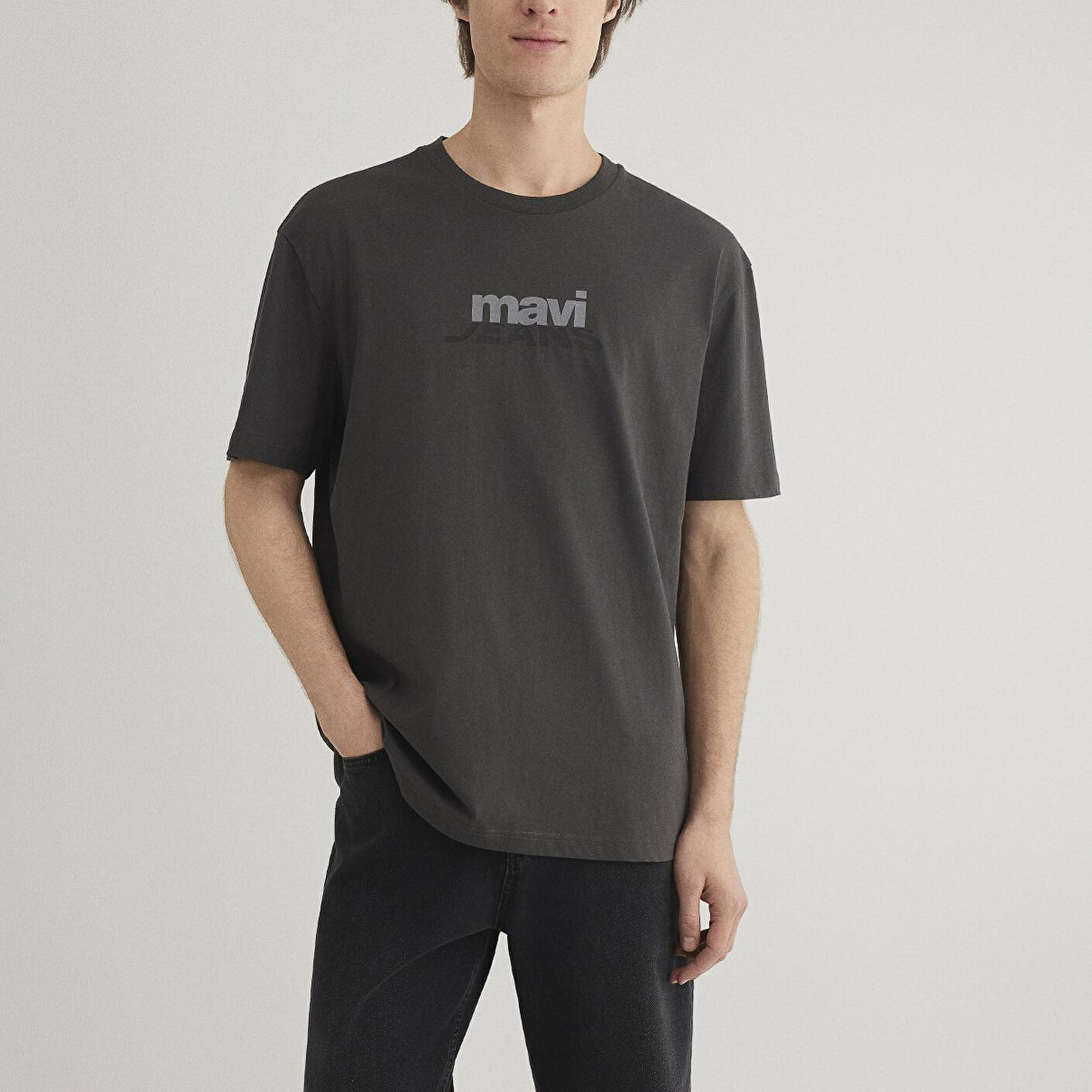 Mavi Mavi Logo Baskılı Antrasit Tişört Loose Fit / Bol Rahat Kesim 0612355-80955