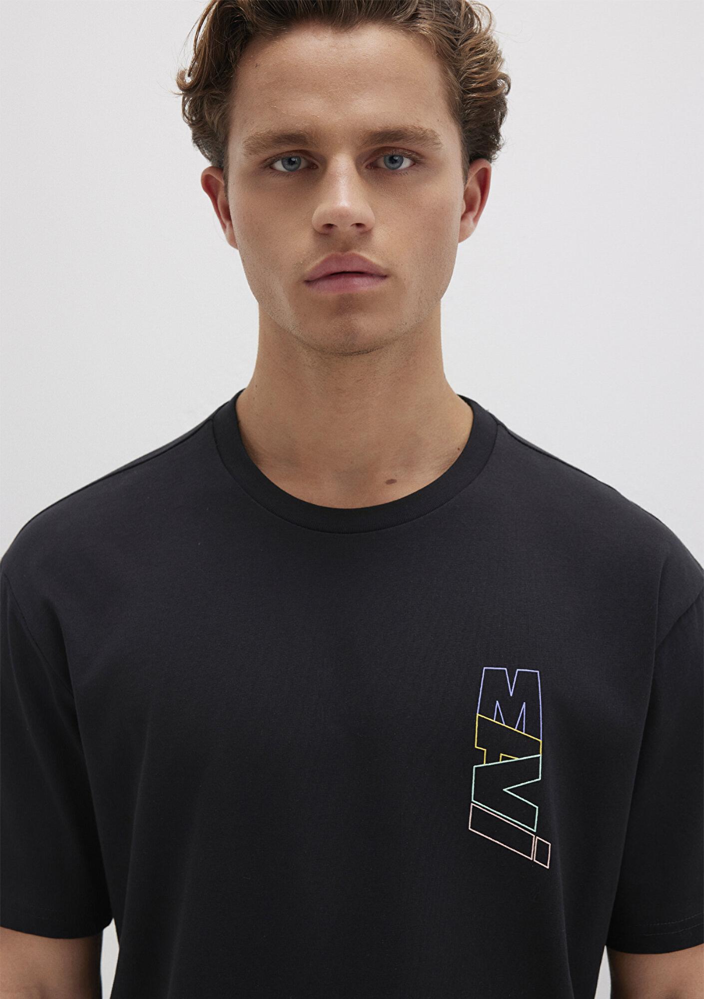 Mavi Mavi Logo Sırt Baskılı Siyah Tişört Loose Fit / Bol Rahat Kesim 0612350-900