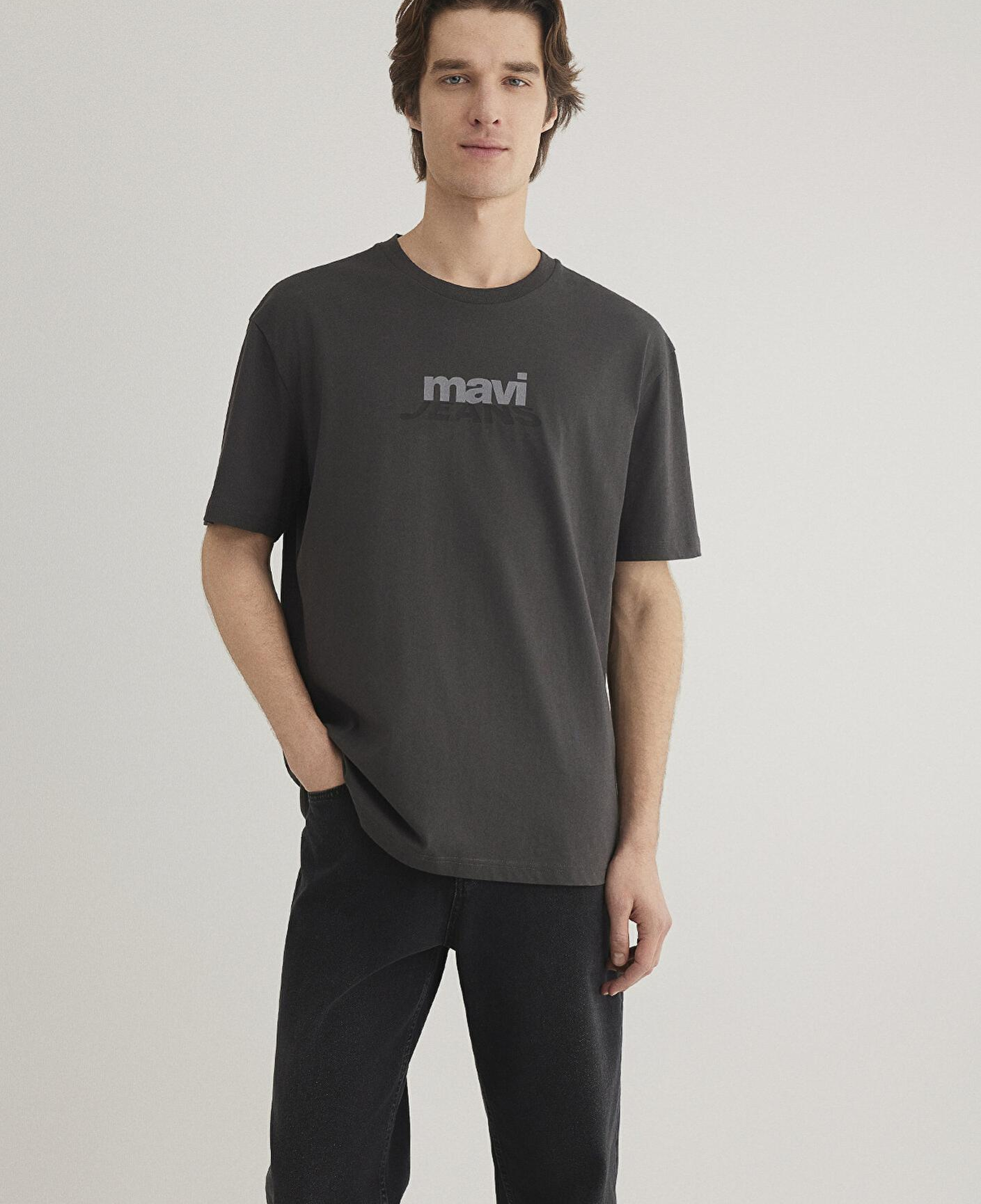 Mavi Mavi Logo Baskılı Antrasit Tişört Loose Fit / Bol Rahat Kesim 0612355-80955