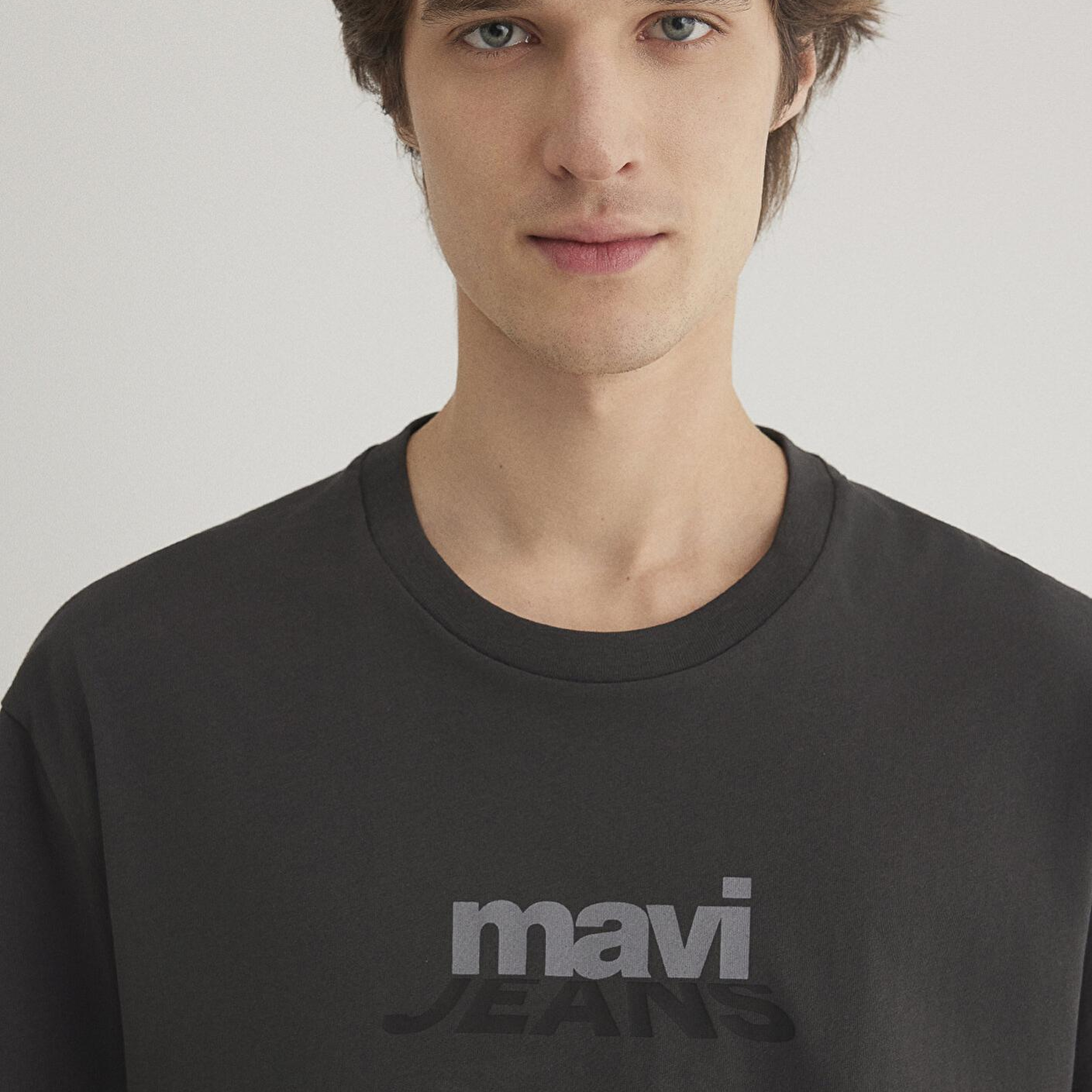 Mavi Mavi Logo Baskılı Antrasit Tişört Loose Fit / Bol Rahat Kesim 0612355-80955