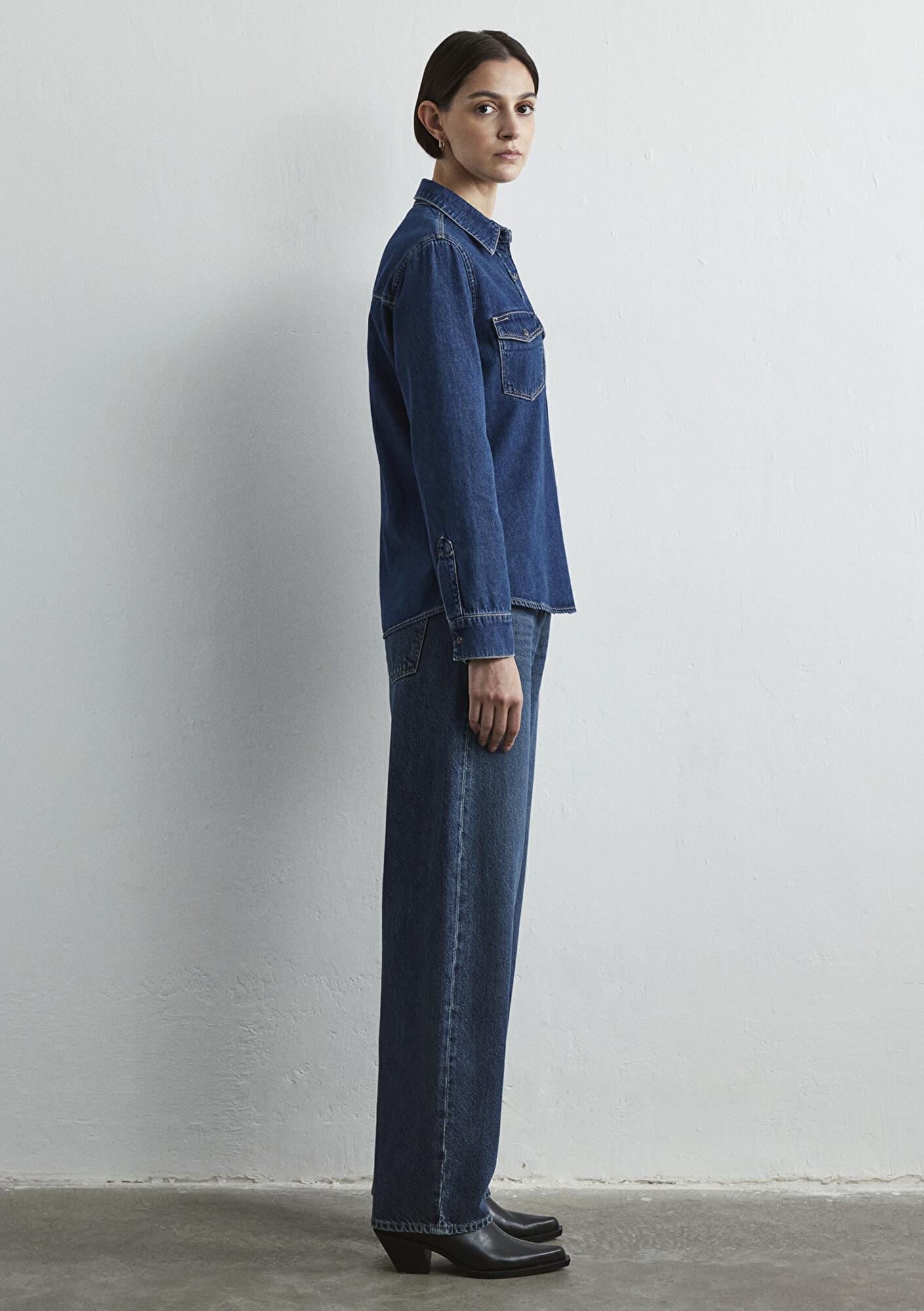 Mavi Levia Classic Denim Koyu Mavi Jean Gömlek Fitted / Vücuda Oturan Kesim 1210477-87814