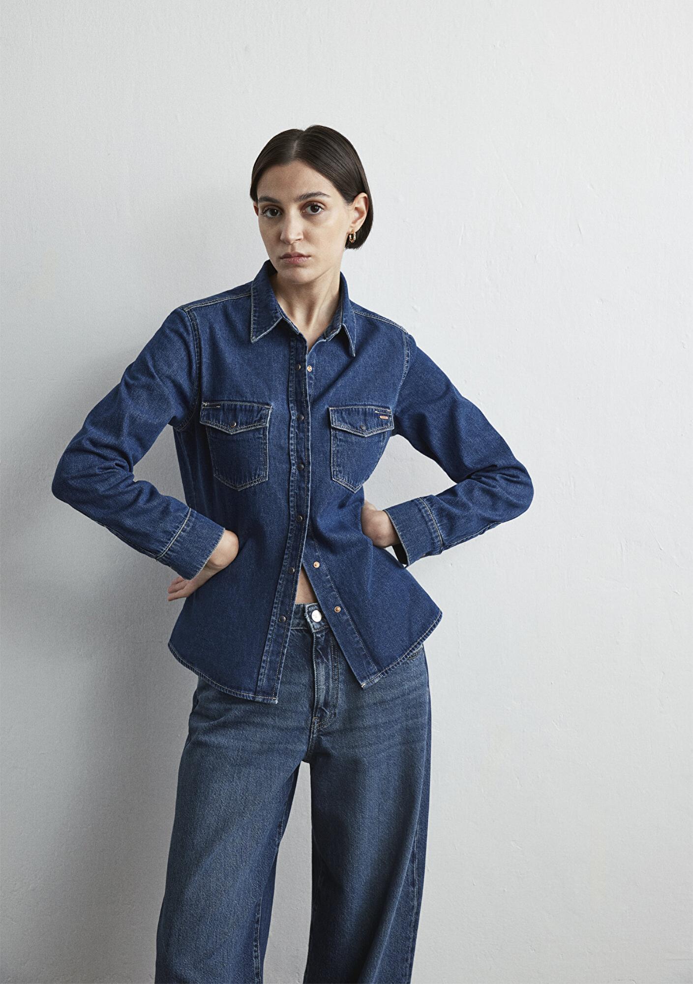 Mavi Levia Classic Denim Koyu Mavi Jean Gömlek Fitted / Vücuda Oturan Kesim 1210477-87814.1210477.-