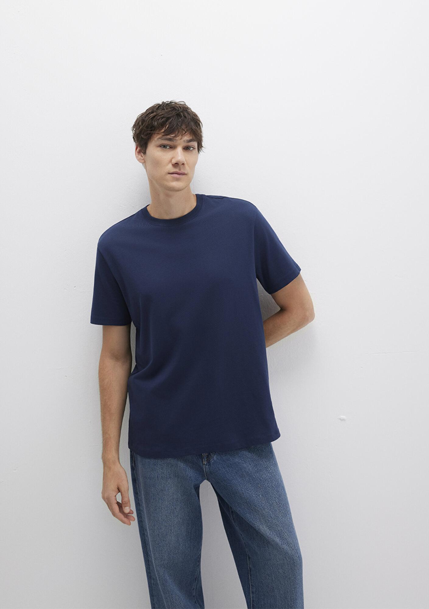 Mavi Lacivert Basic Tişört Loose Fit / Bol Rahat Kesim 066249-70497