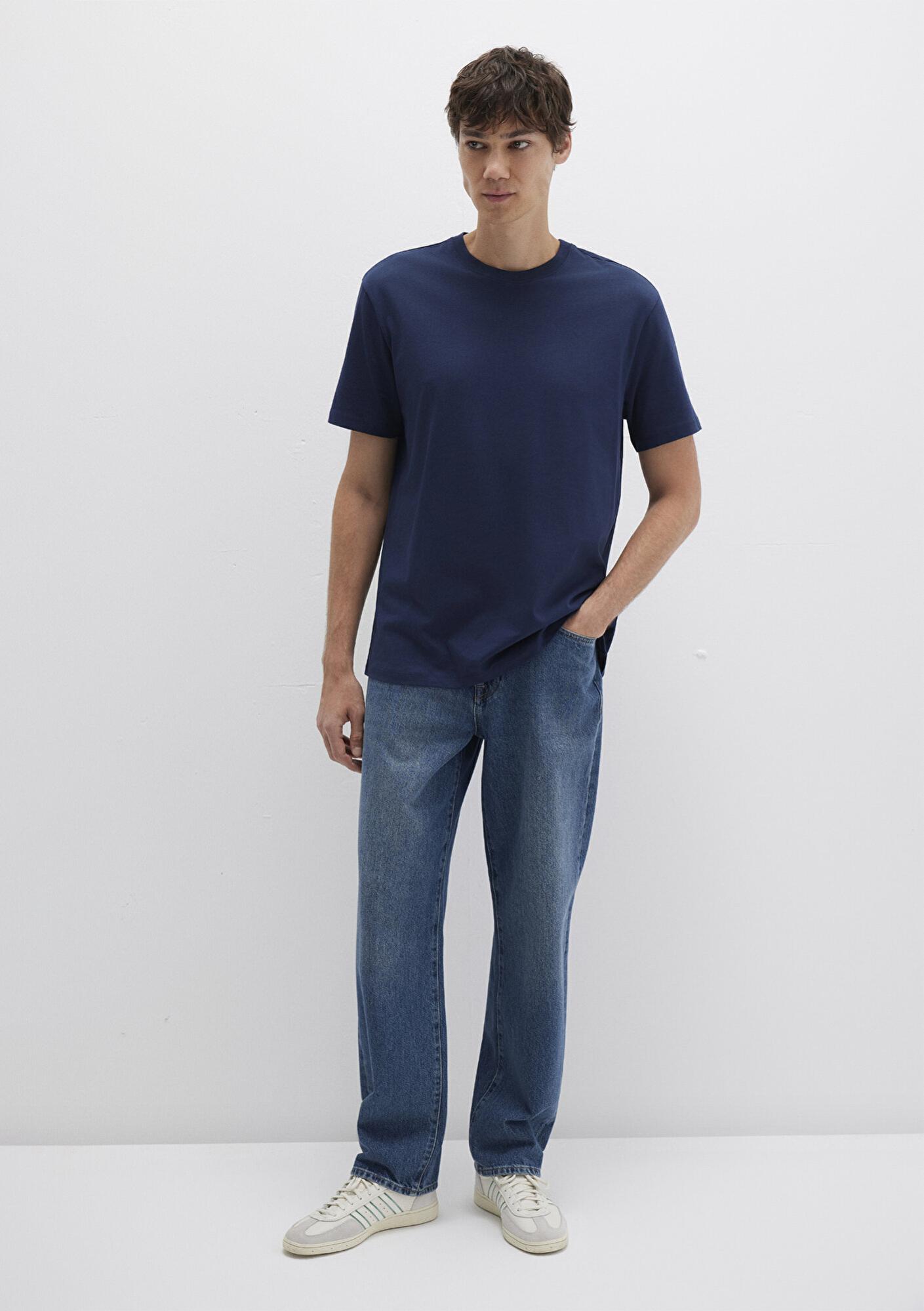 Mavi Lacivert Basic Tişört Loose Fit / Bol Rahat Kesim 066249-70497