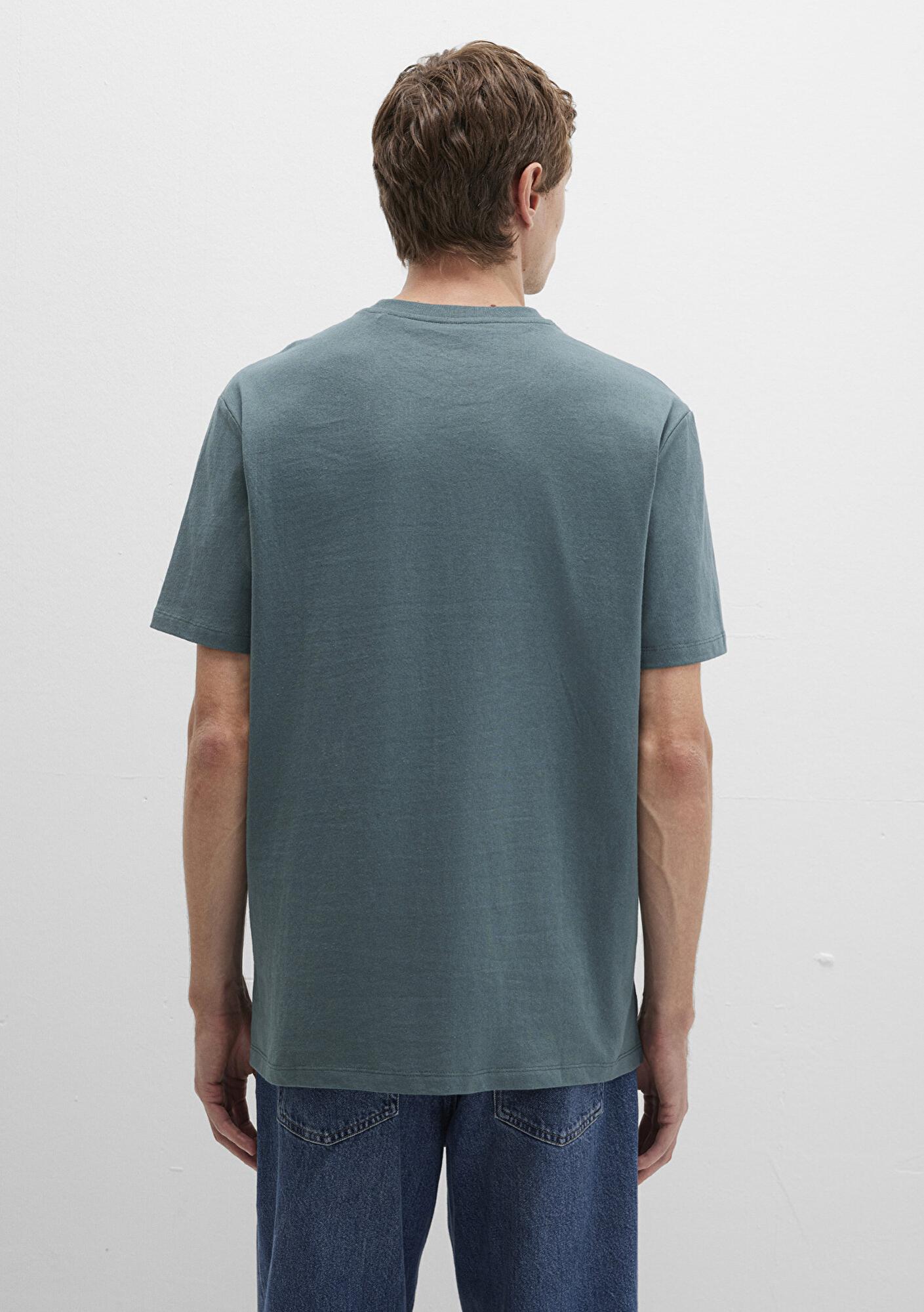 Mavi Cep Detaylı Yeşil Basic Tişört Loose Fit / Bol Rahat Kesim 066248-71577