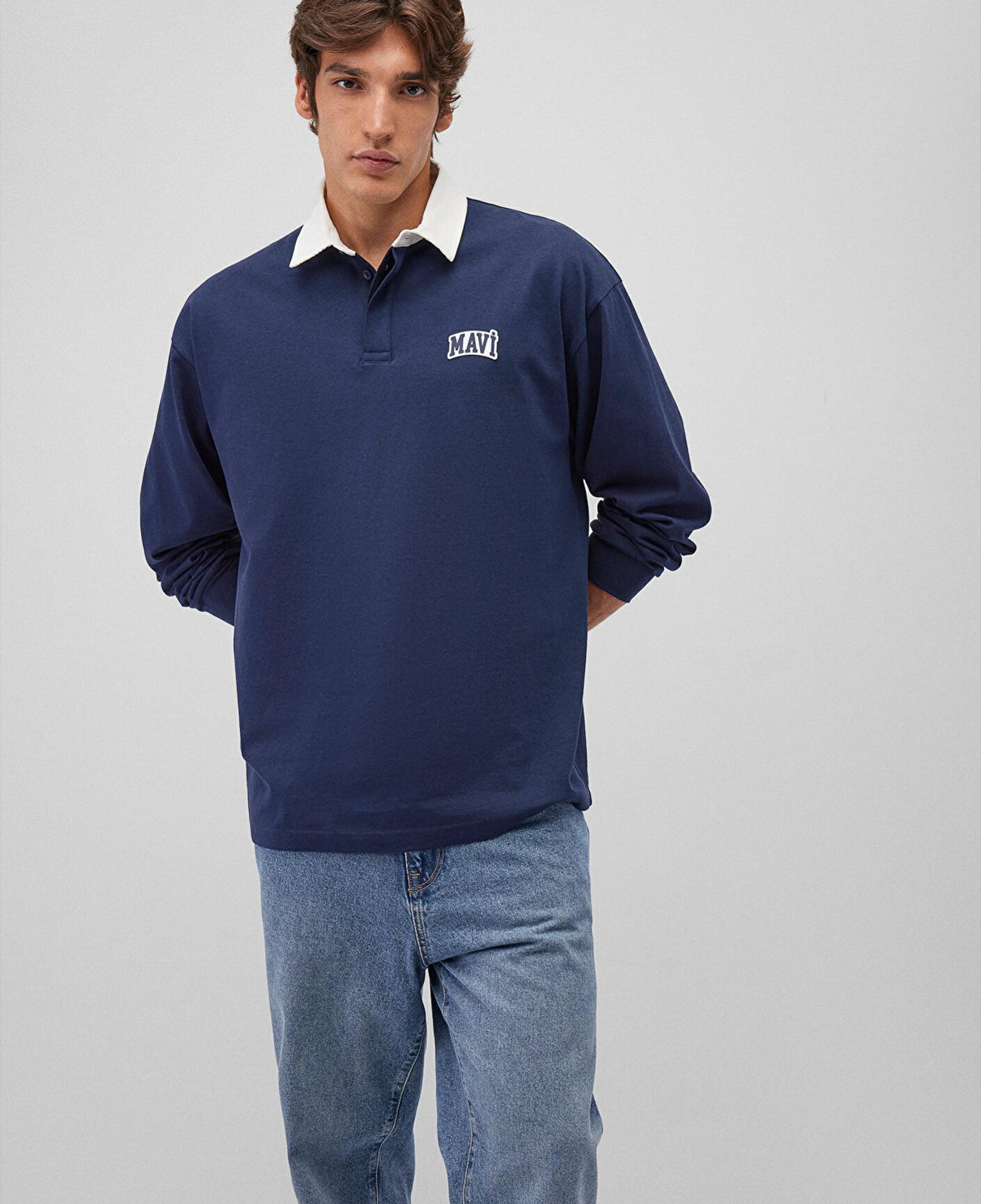 Mavi Mavi Logo Baskılı Lacivert Polo Sweatshirt 0S10172-70497
