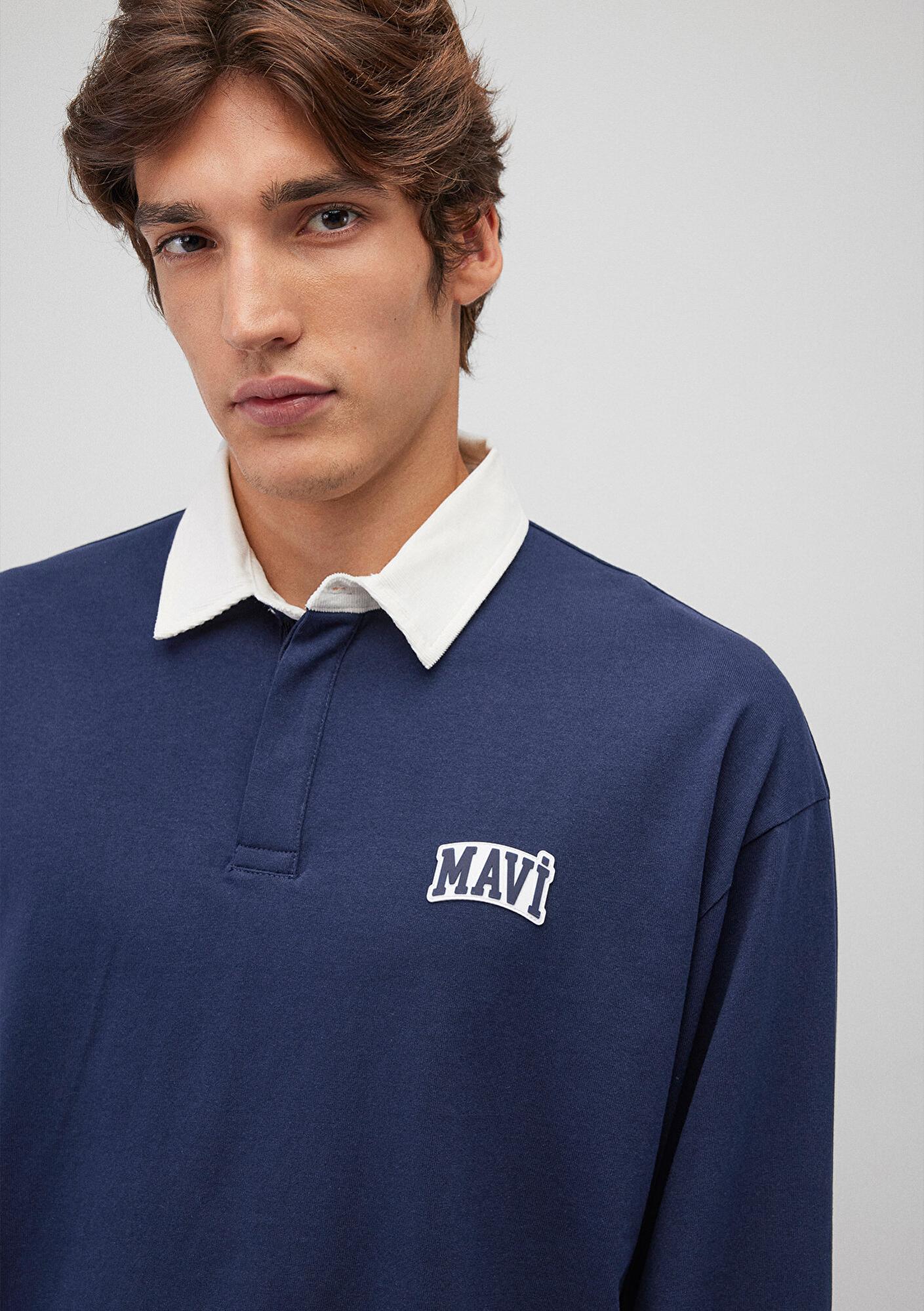 Mavi Mavi Logo Baskılı Lacivert Polo Sweatshirt 0S10172-70497
