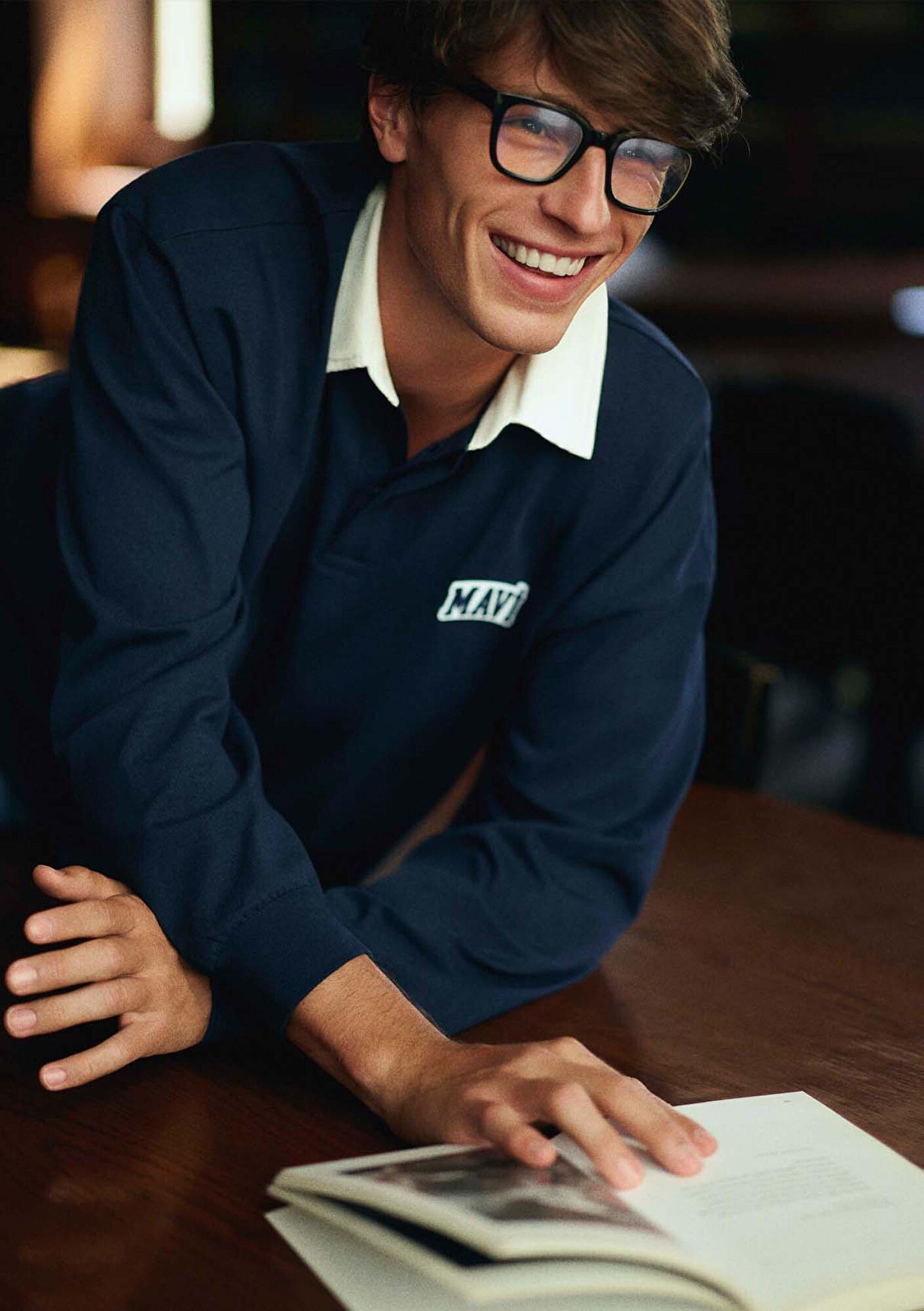 Mavi Mavi Logo Baskılı Lacivert Polo Sweatshirt 0S10172-70497