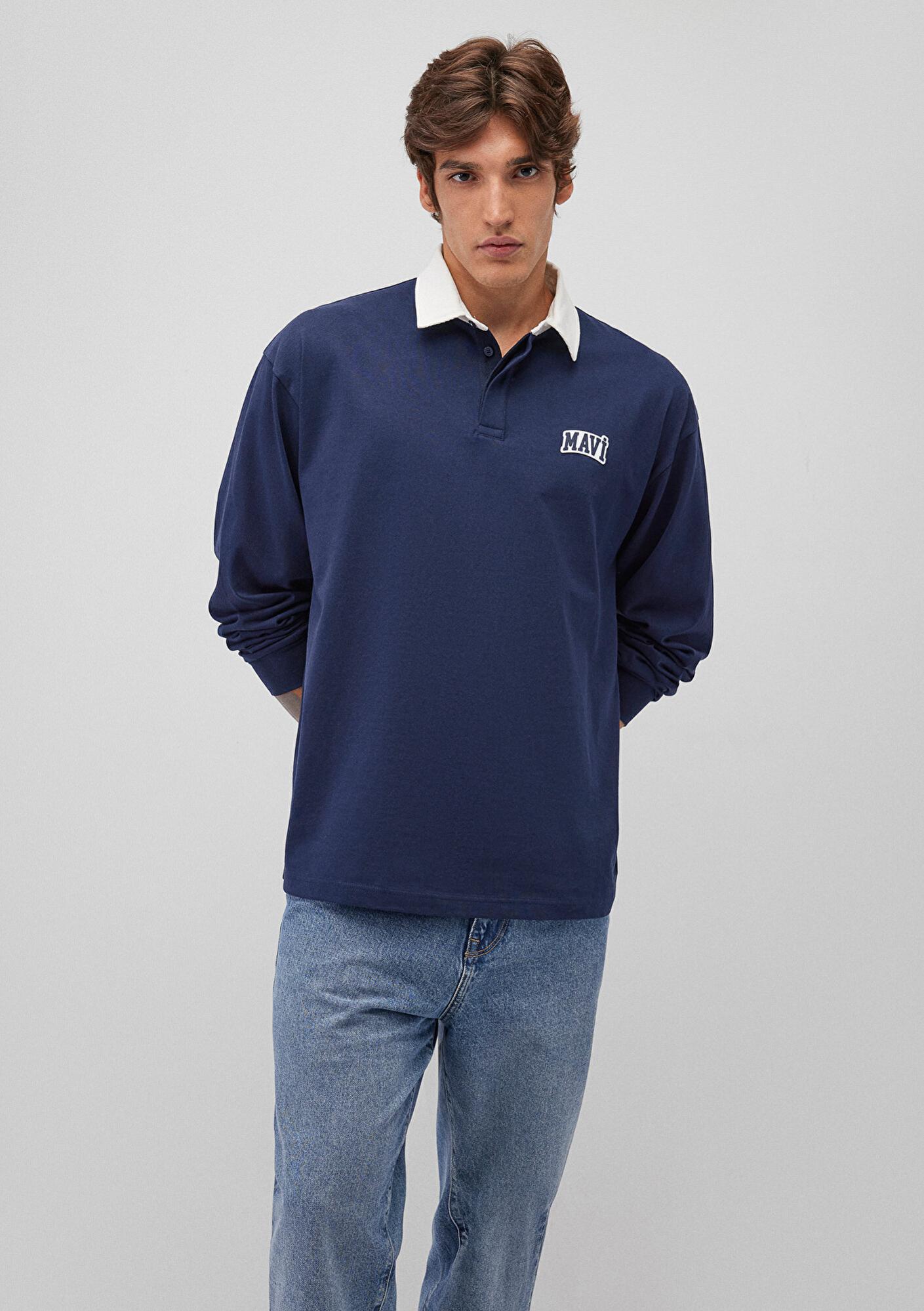 Mavi Mavi Logo Baskılı Lacivert Polo Sweatshirt 0S10172-70497