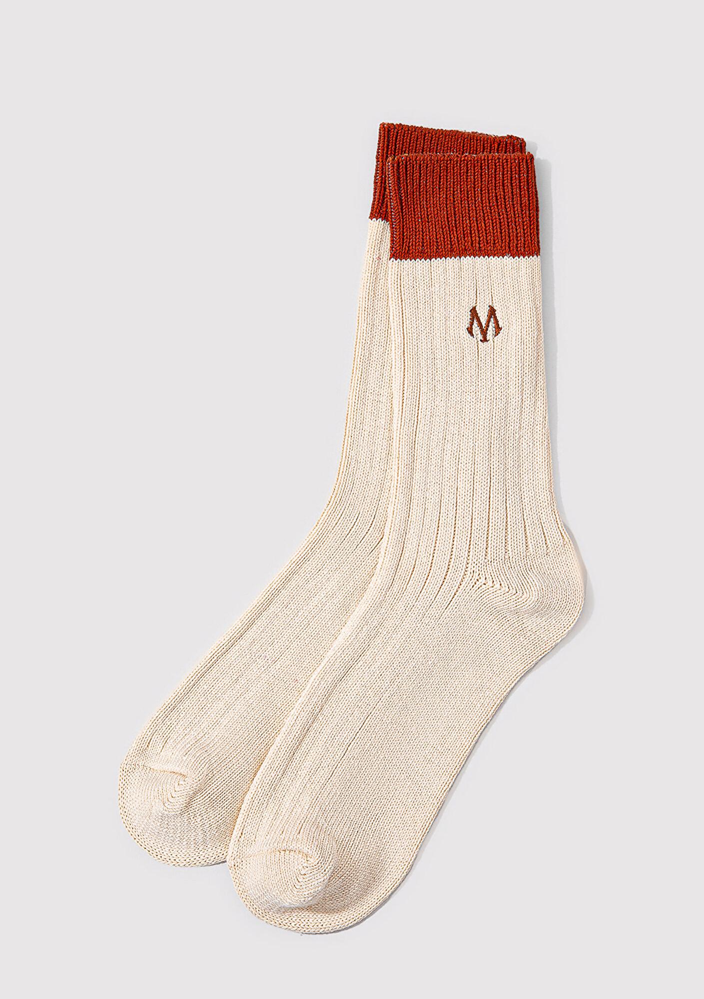 Mavi M Logo Baskılı Bej Bot Çorabı 0911640-81964