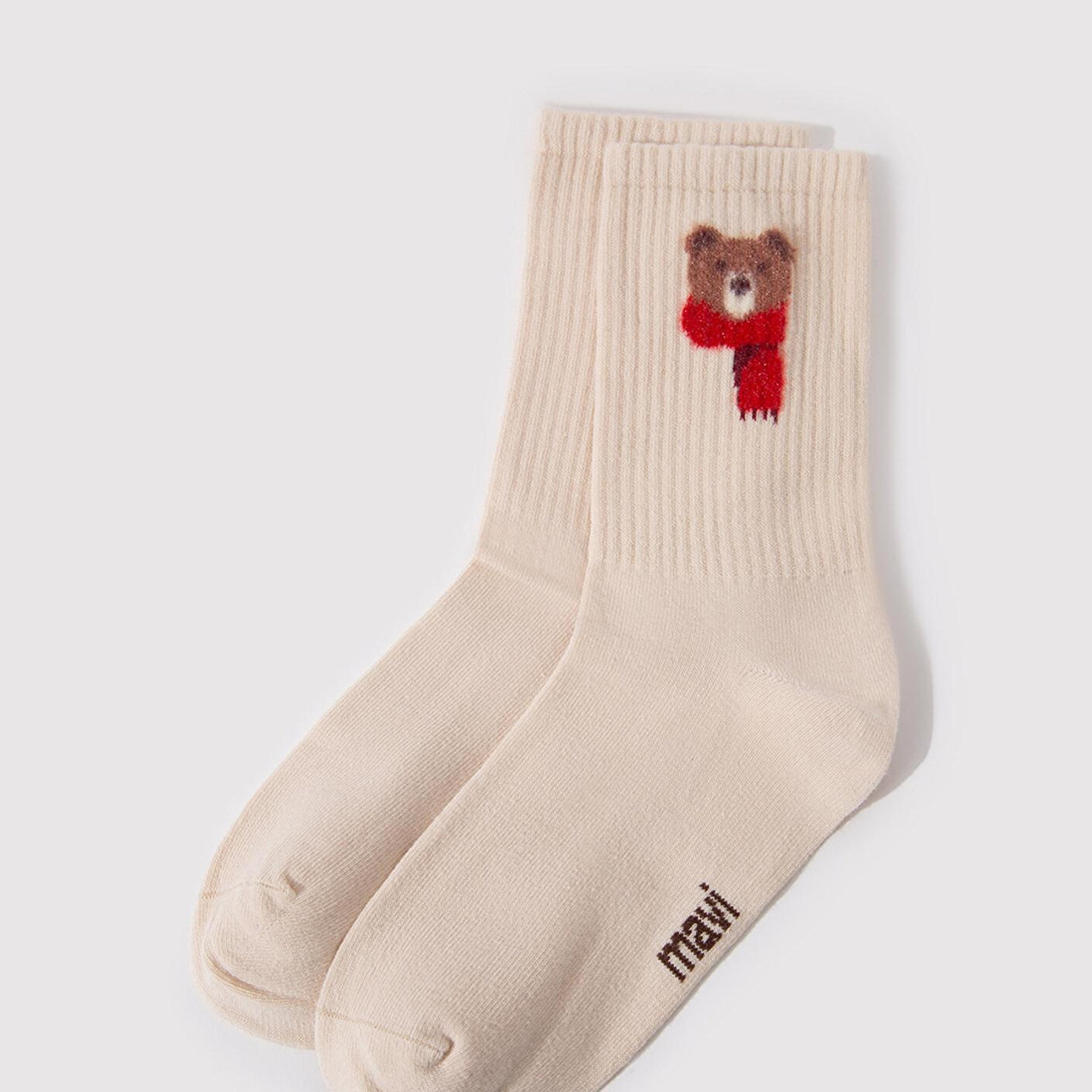 Mavi Ayı Baskılı Bej Soket Çorap 1912758-32324