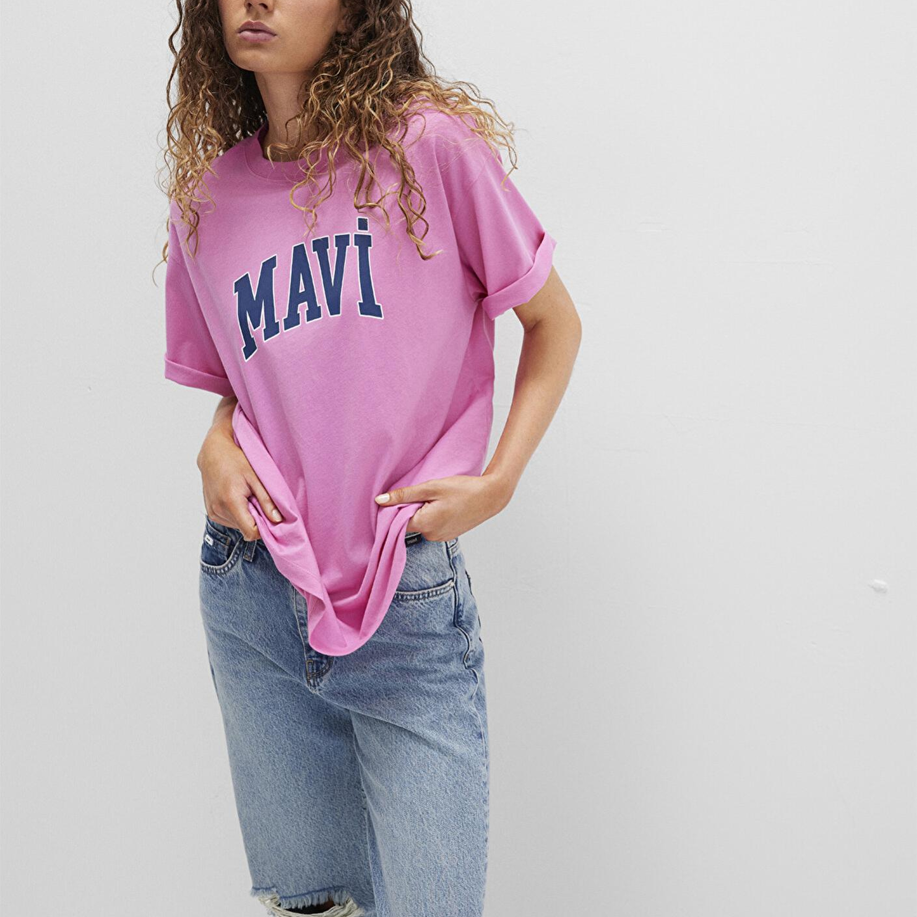 Mavi Mavi Logo Baskılı Pembe Tişört Oversize / Geniş Kesim 1600843-71033