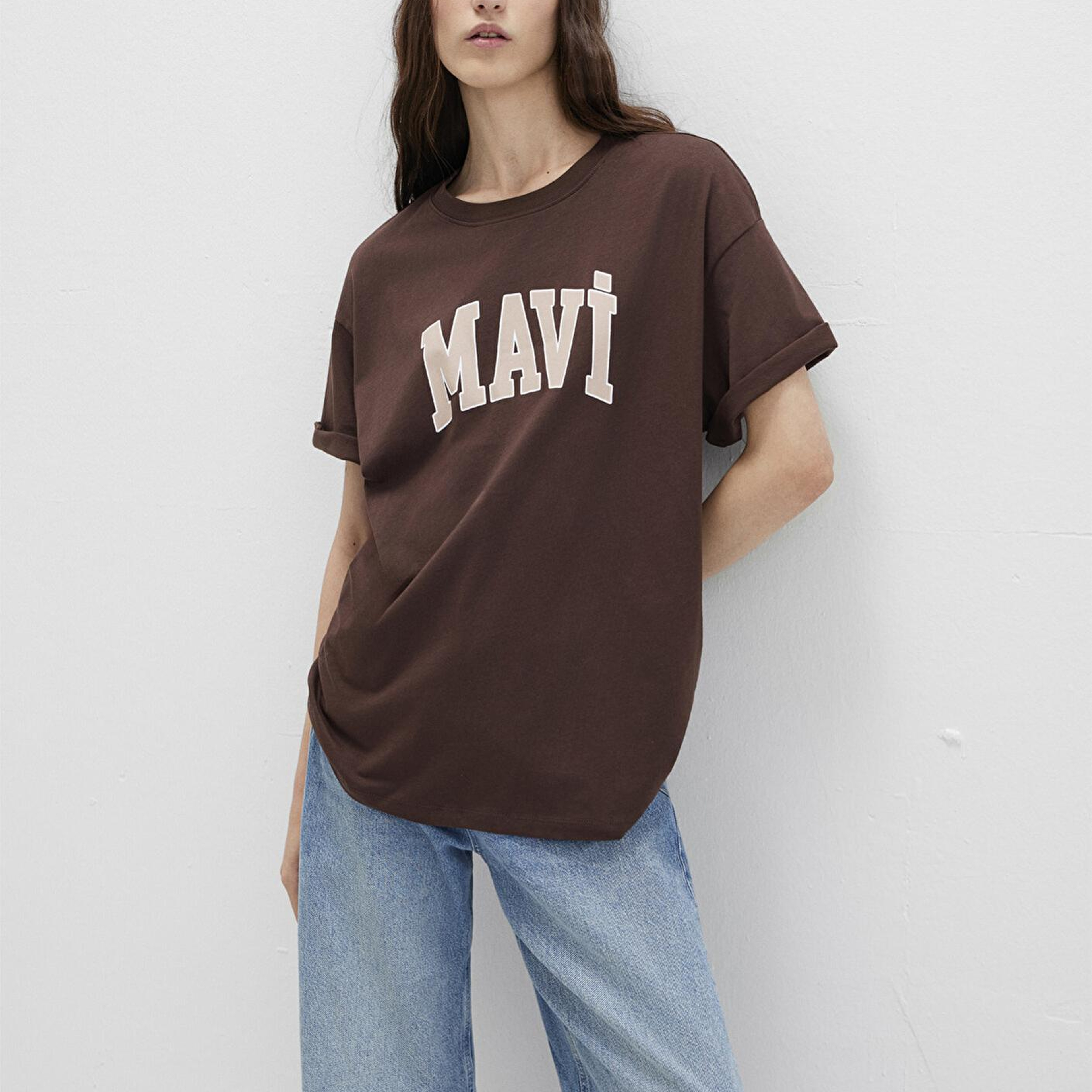 Mavi Mavi Logo Baskılı Kahverengi Tişört Oversize / Geniş Kesim 1600843-88062