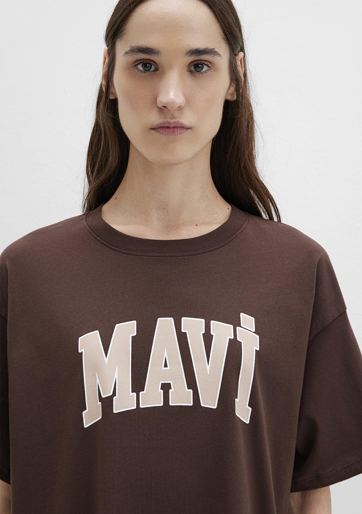 Mavi Mavi Logo Baskılı Kahverengi Tişört Oversize / Geniş Kesim 1600843-88062