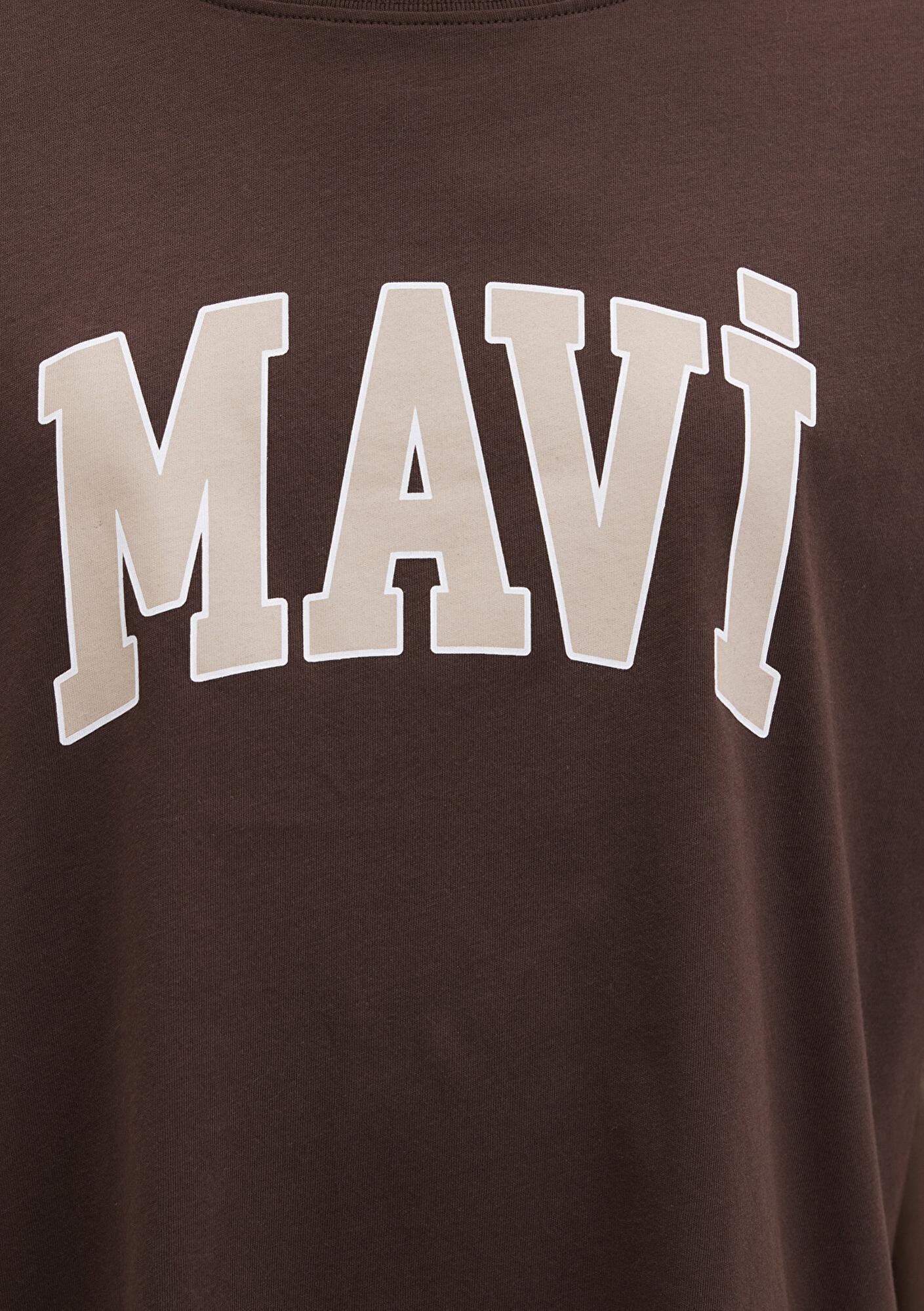 Mavi Mavi Logo Baskılı Kahverengi Tişört Oversize / Geniş Kesim 1600843-88062