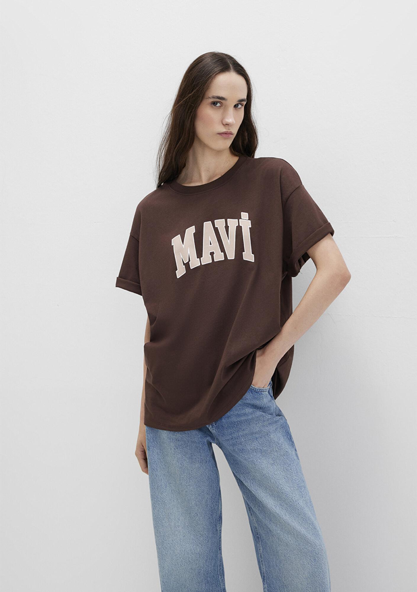 Mavi Mavi Logo Baskılı Kahverengi Tişört Oversize / Geniş Kesim 1600843-88062