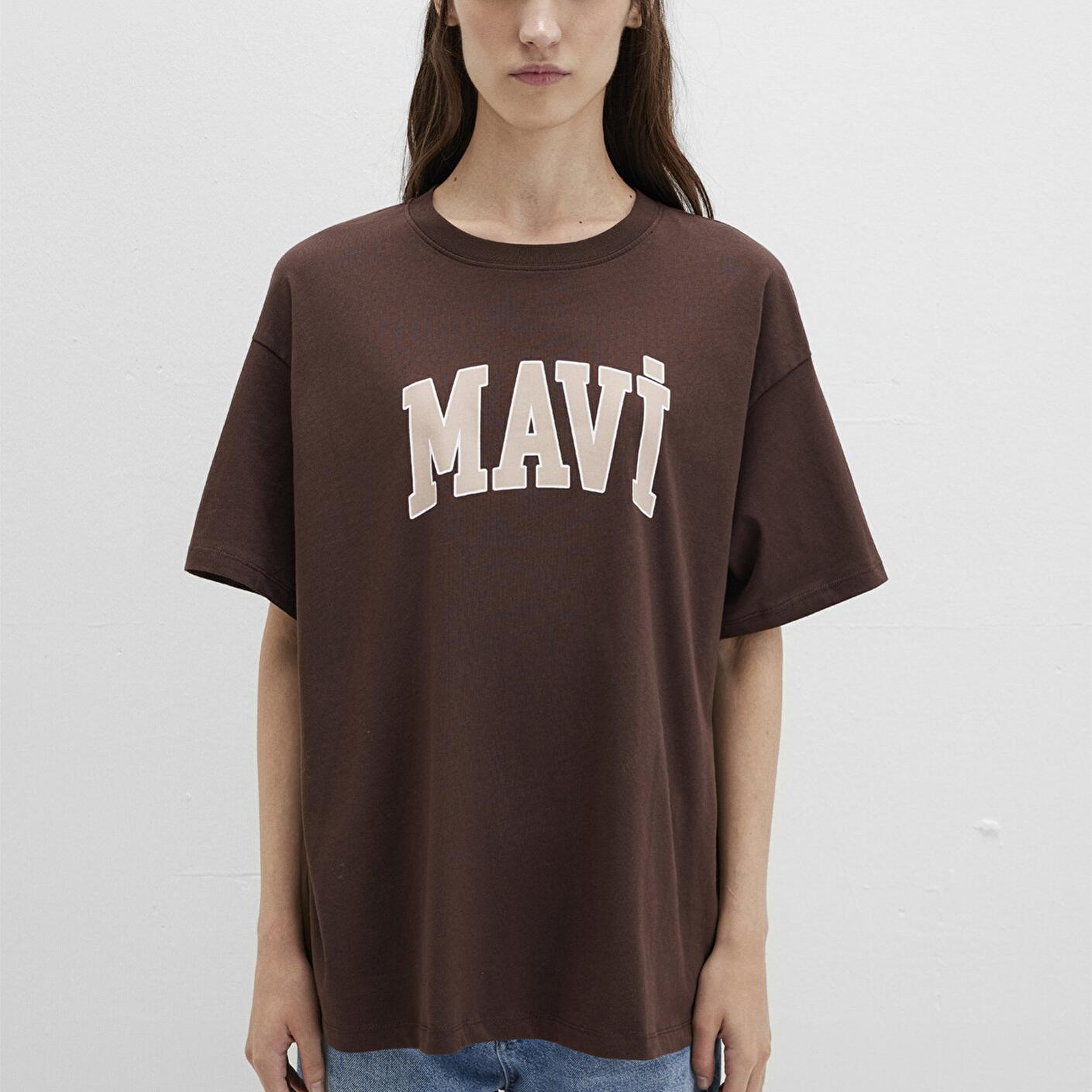 Mavi Mavi Logo Baskılı Kahverengi Tişört Oversize / Geniş Kesim 1600843-88062