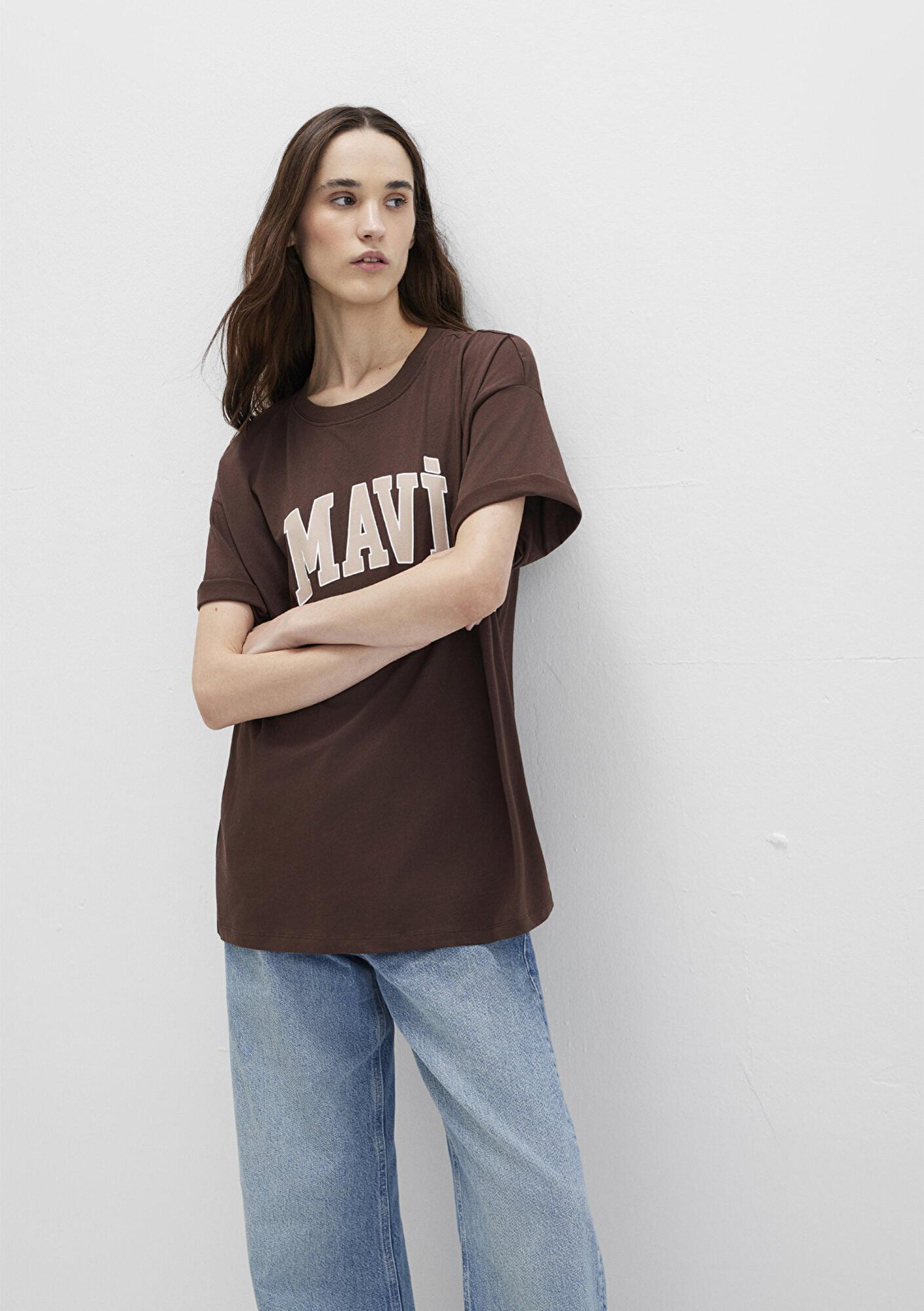 Mavi Mavi Logo Baskılı Kahverengi Tişört Oversize / Geniş Kesim 1600843-88062