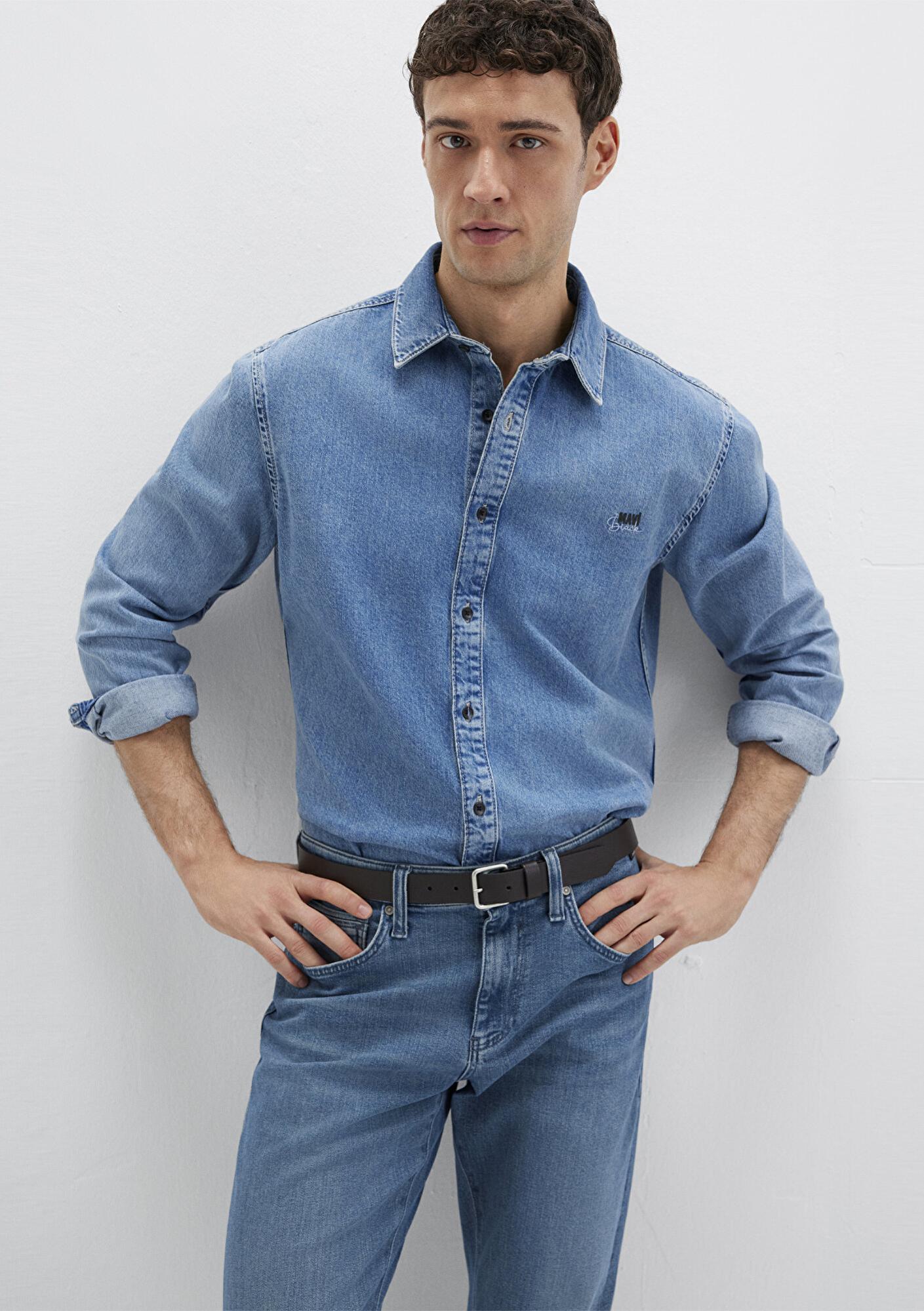 Mavi Roy Lux Black Puslu Açık Mavi Jean Gömlek Slim Fit / Dar Kesim 0210496-87937