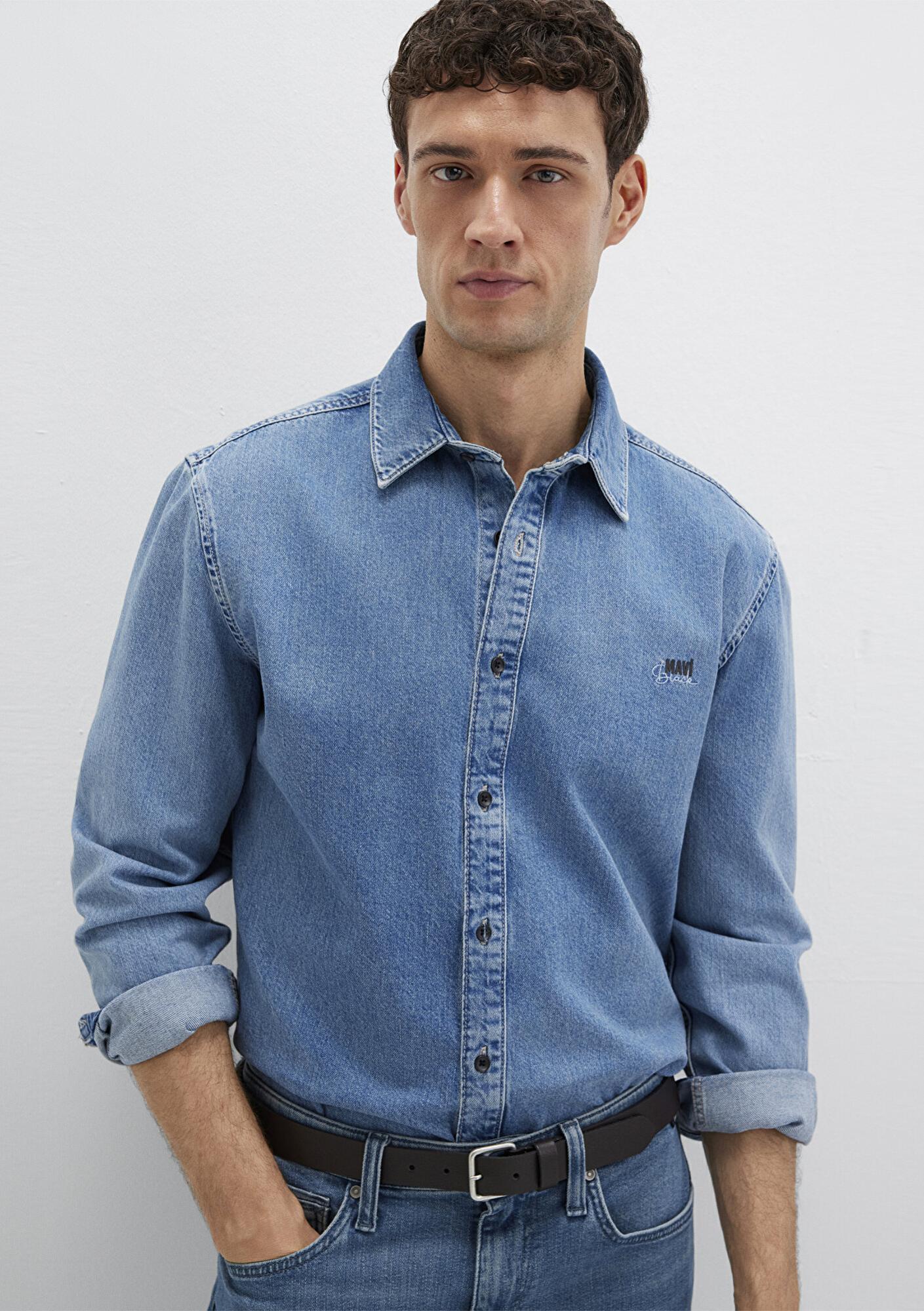 Mavi Roy Lux Black Puslu Açık Mavi Jean Gömlek Slim Fit / Dar Kesim 0210496-87937