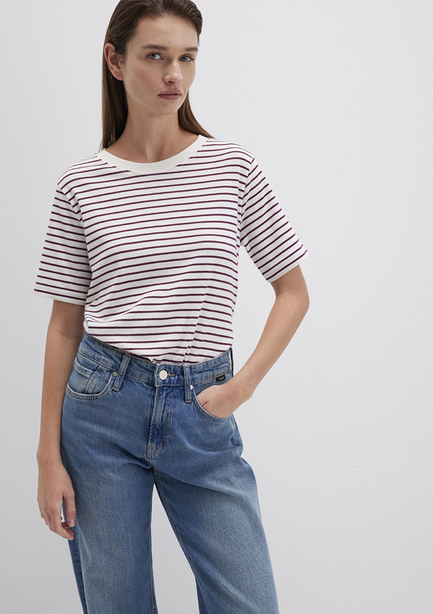 Mavi Bordo Çizgili Basic Tişört Regular Fit / Normal Kesim 1611653-88108