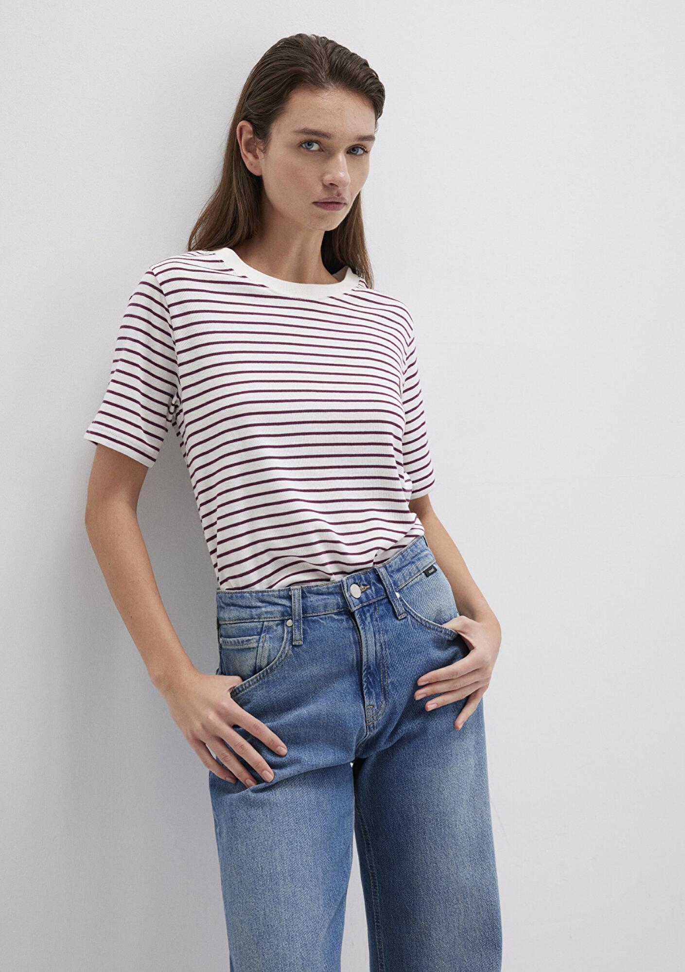 Mavi Bordo Çizgili Basic Tişört Regular Fit / Normal Kesim 1611653-88108