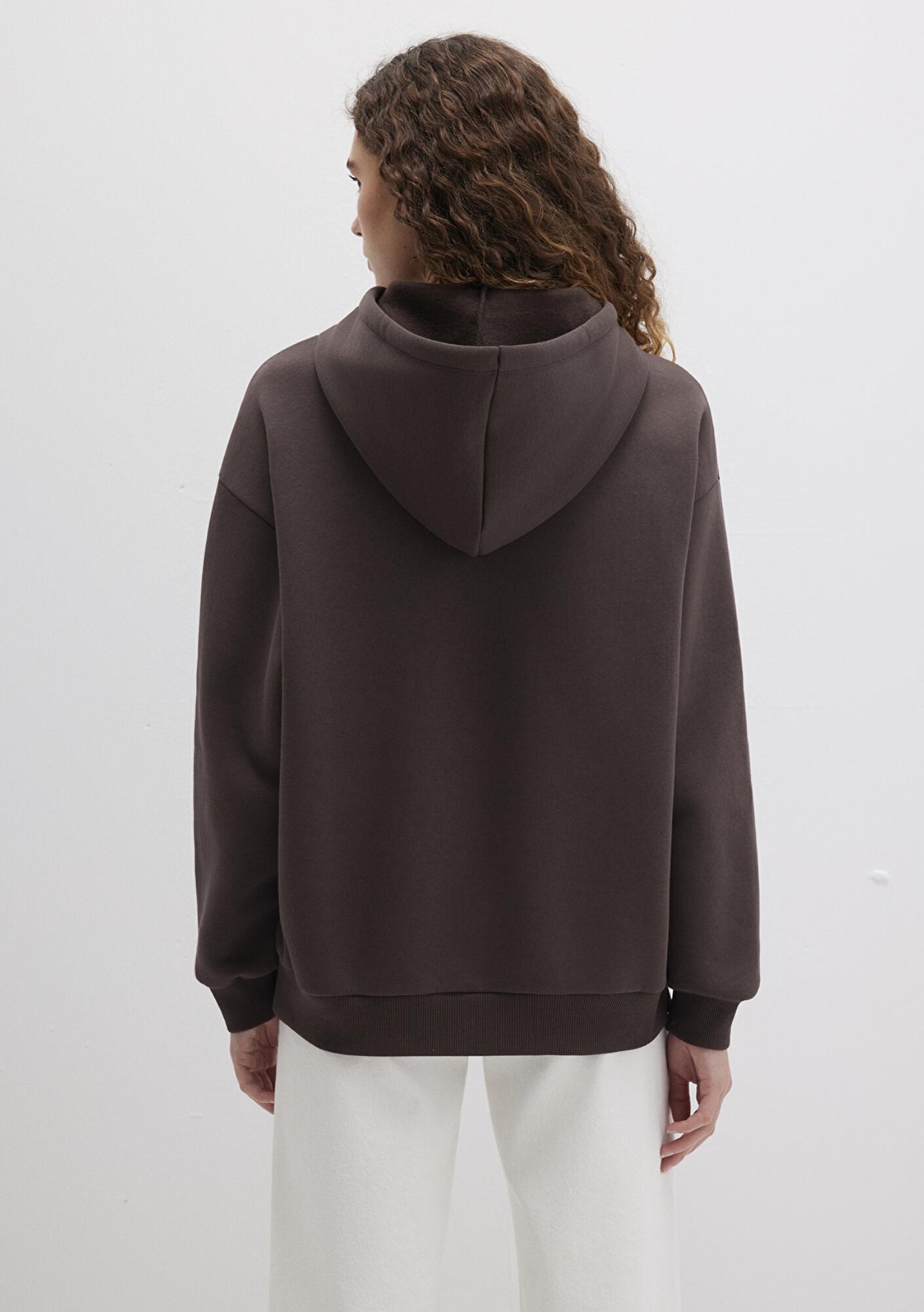 Mavi Mavi Logo Baskılı Kapüşonlu Kahverengi Sweatshirt 1600361-70222