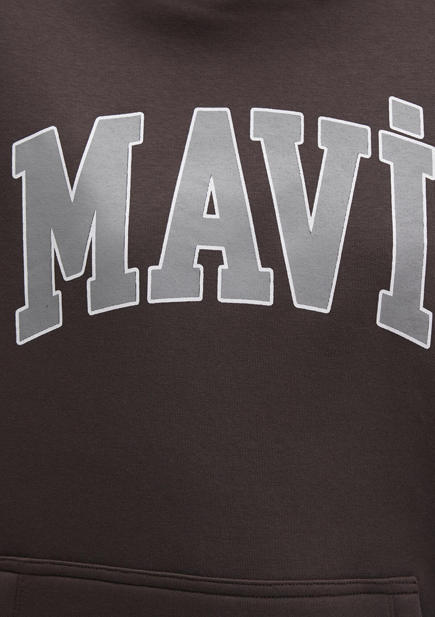 Mavi Mavi Logo Baskılı Kapüşonlu Kahverengi Sweatshirt 1600361-70222
