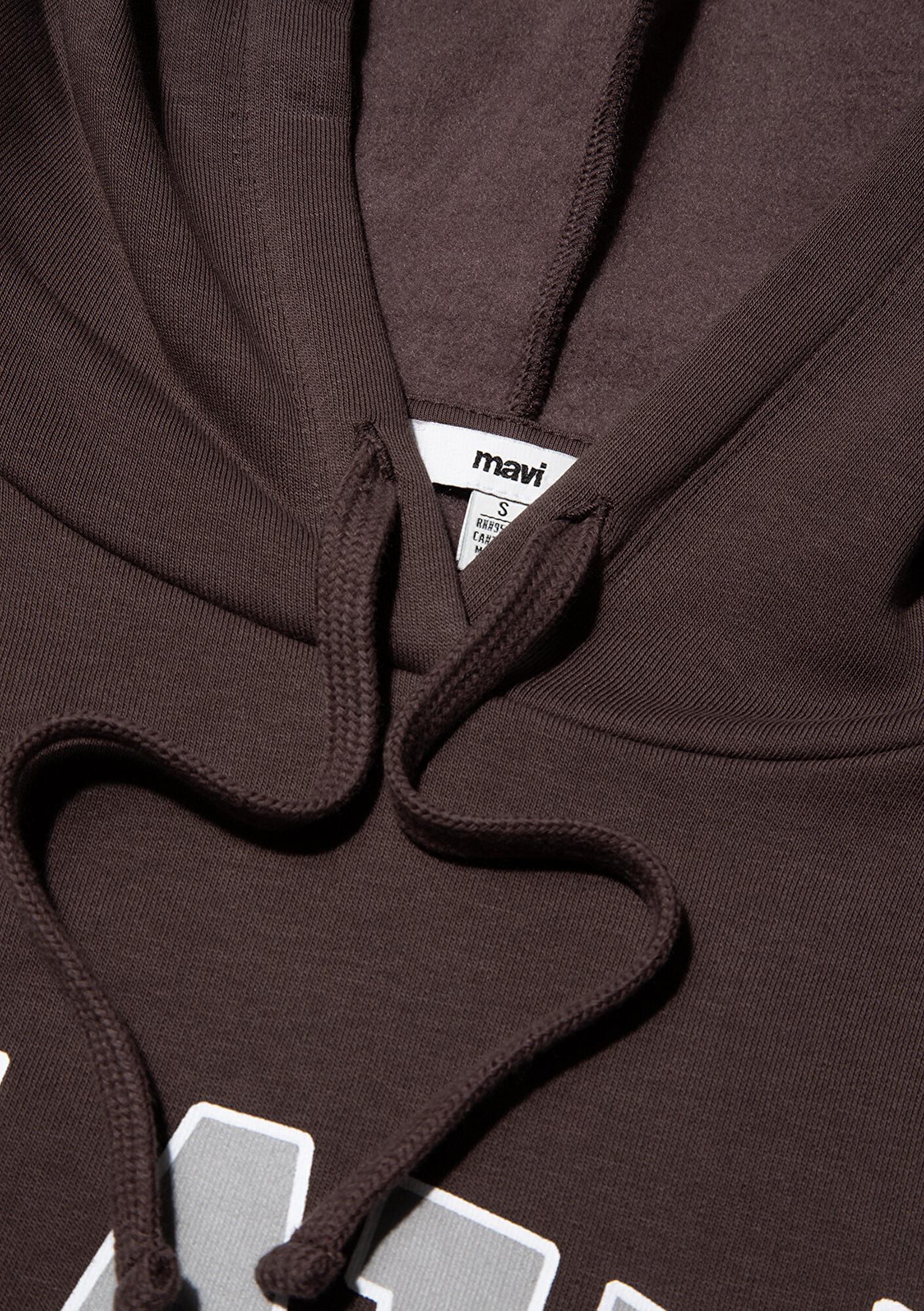 Mavi Mavi Logo Baskılı Kapüşonlu Kahverengi Sweatshirt 1600361-70222