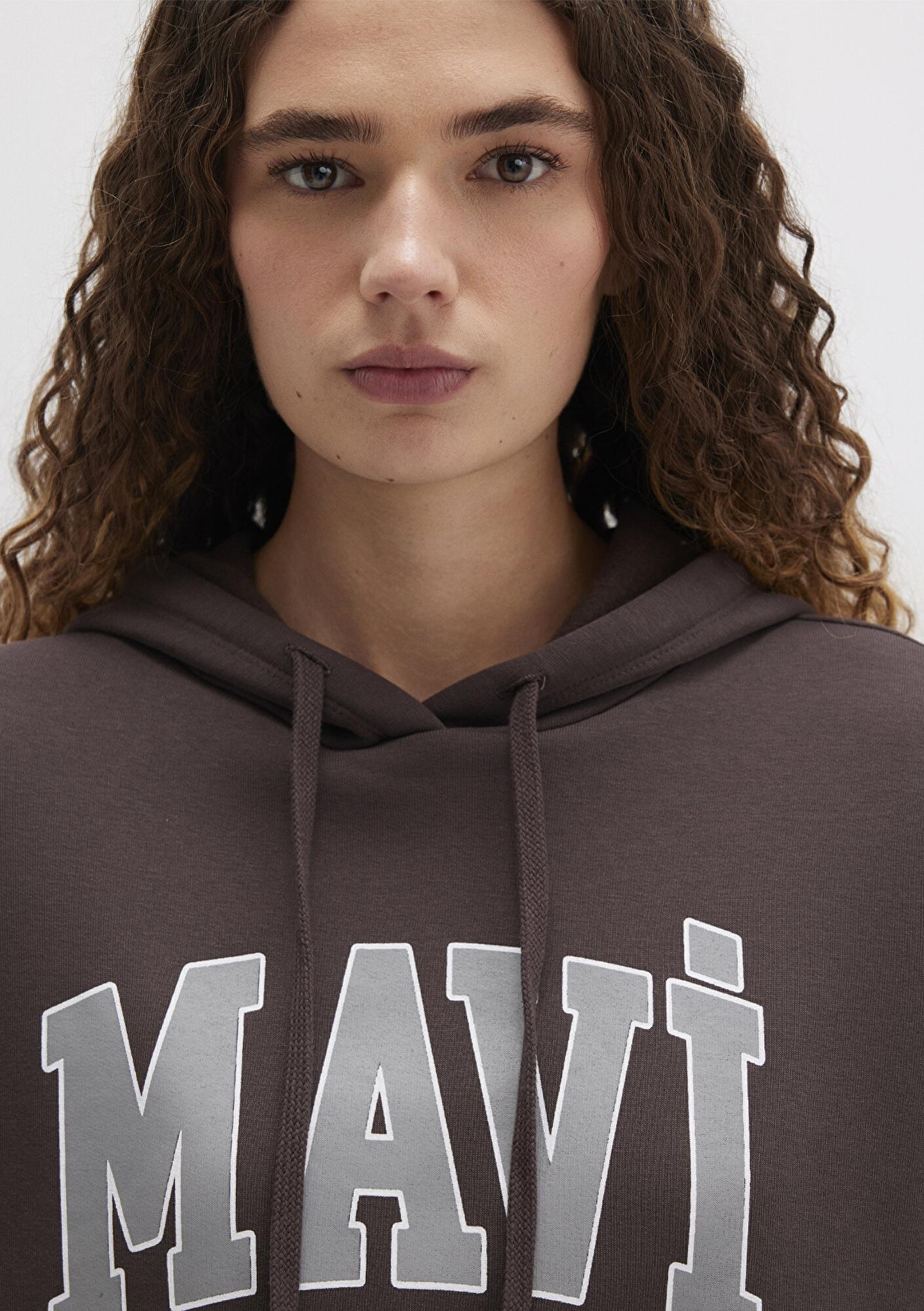 Mavi Mavi Logo Baskılı Kapüşonlu Kahverengi Sweatshirt 1600361-70222