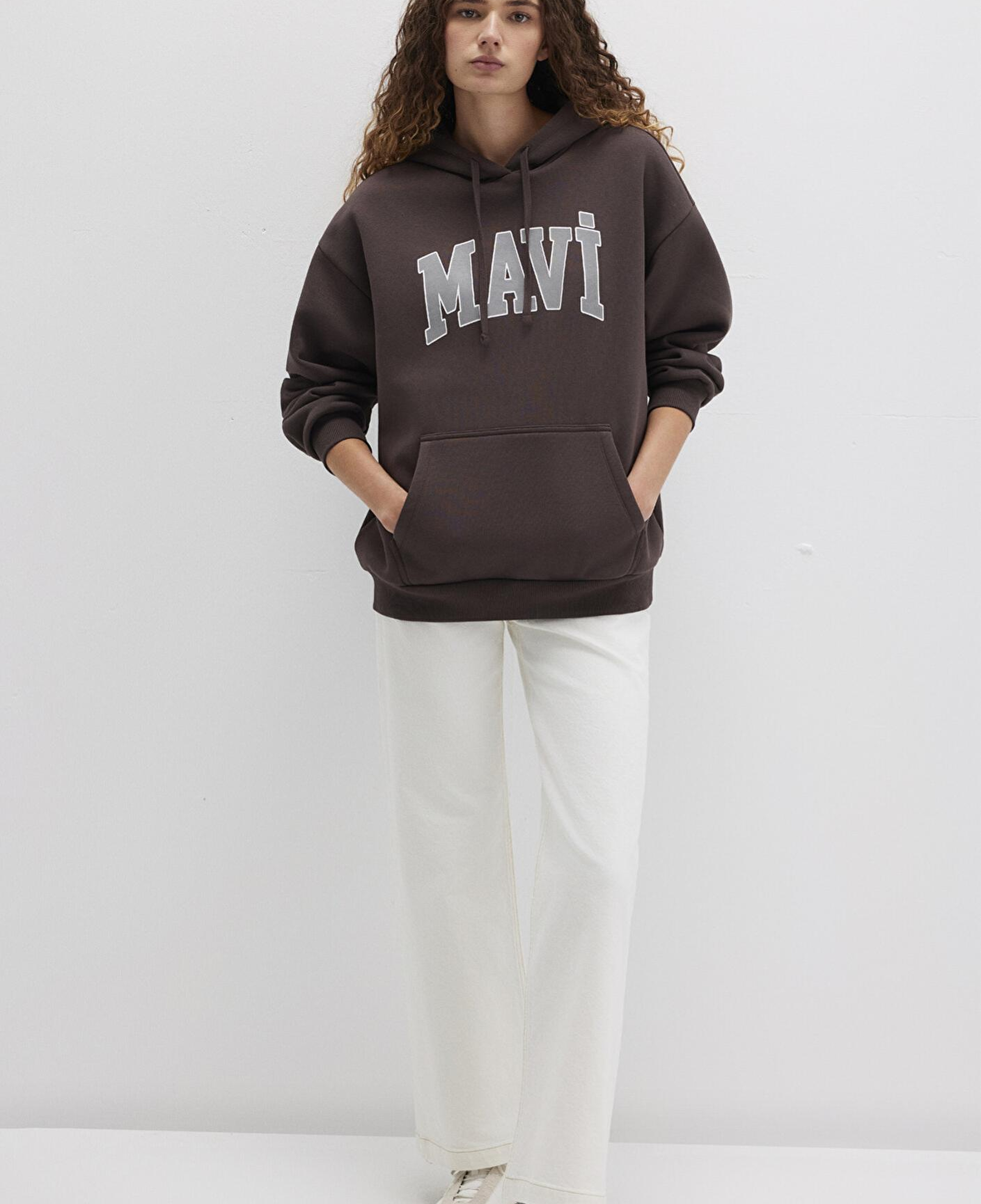 Mavi Mavi Logo Baskılı Kapüşonlu Kahverengi Sweatshirt 1600361-70222