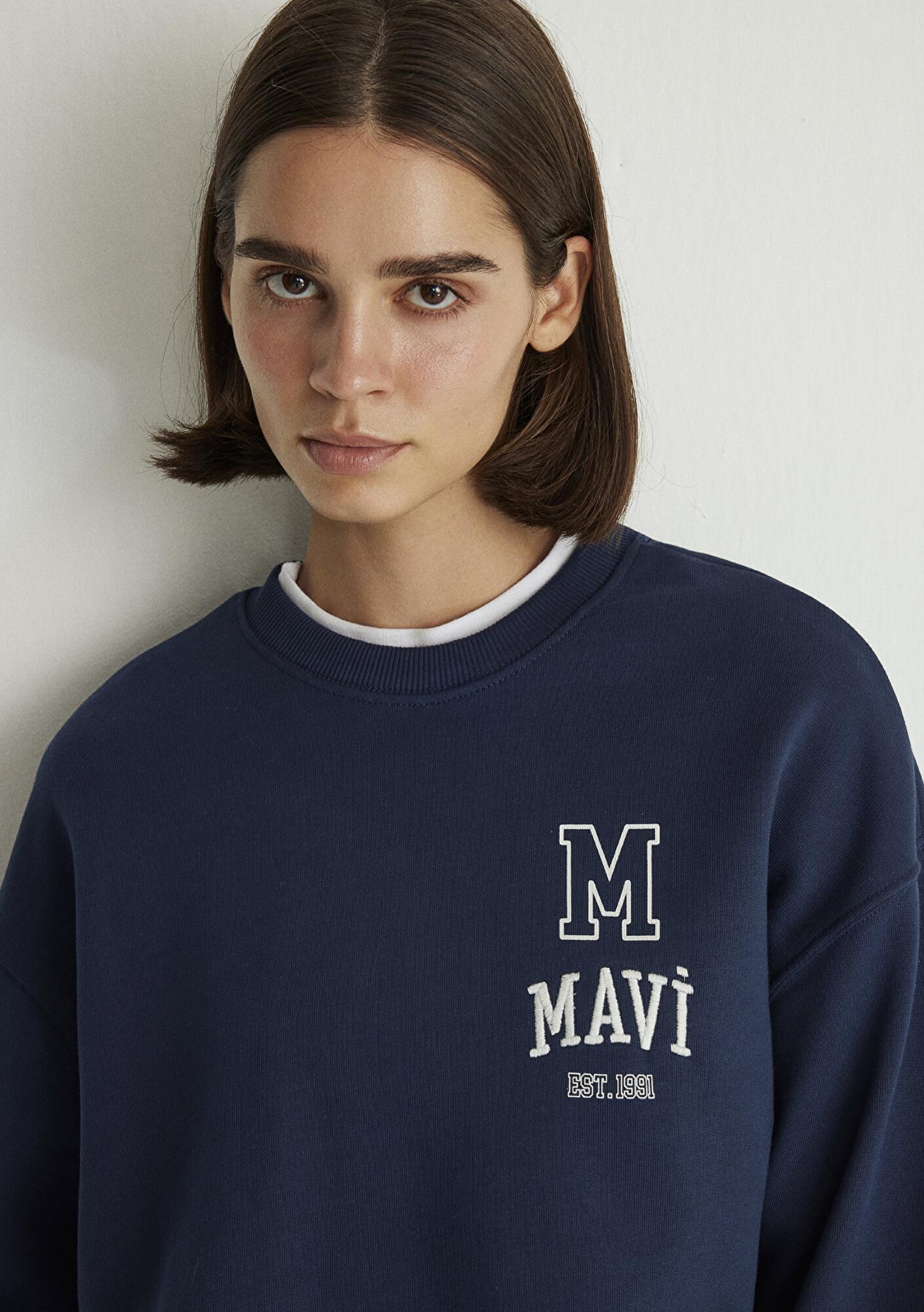 Mavi Mavi Logo Baskılı Lacivert Sweatshirt 1S10148-70488