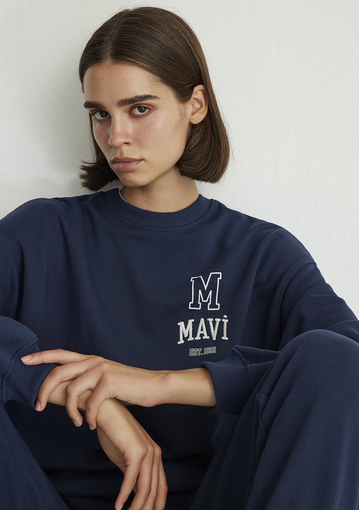 Mavi Mavi Logo Baskılı Lacivert Sweatshirt 1S10148-70488