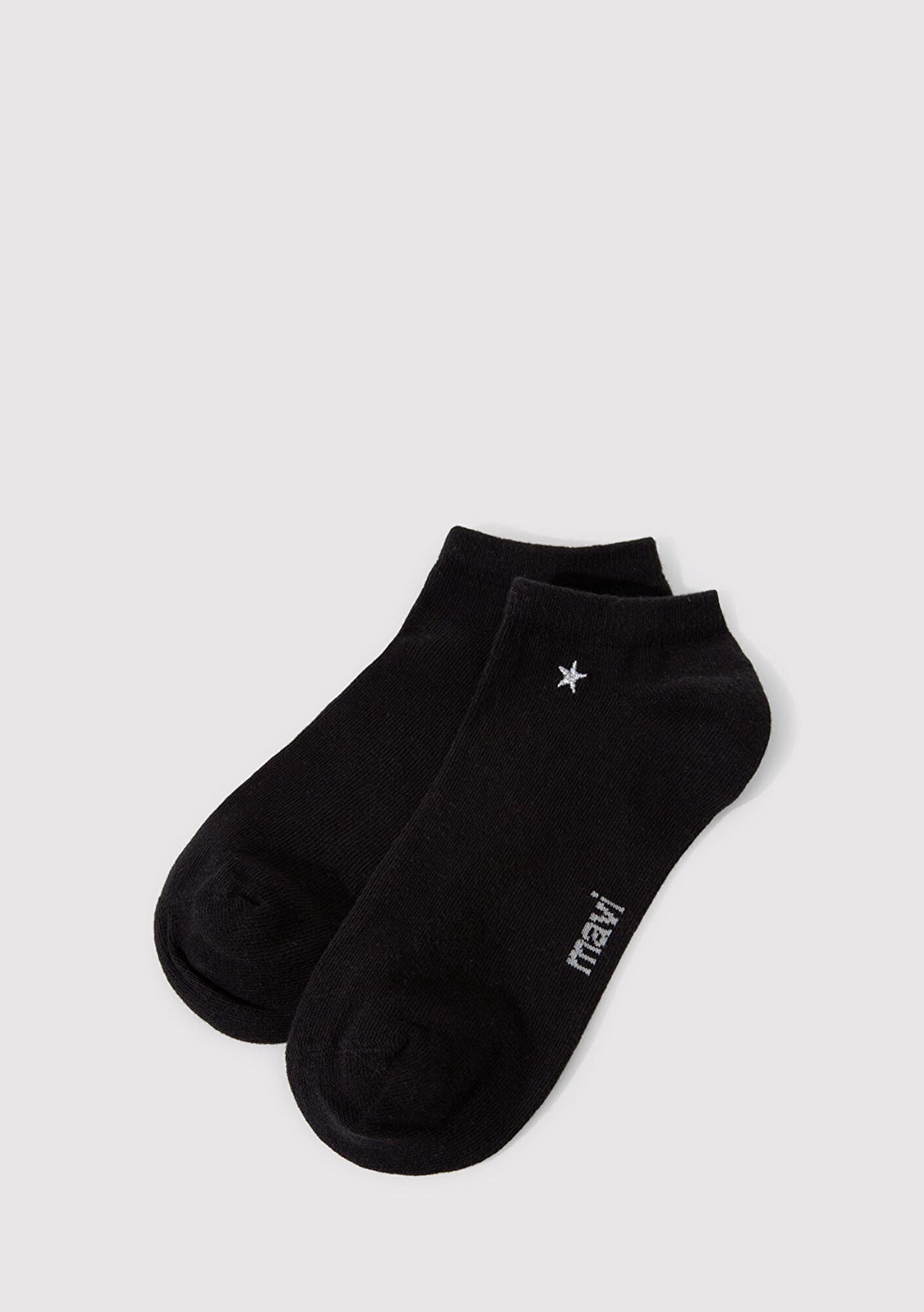 Mavi Yıldız Nakış İşlemeli Siyah Patik Çorap 1912793-900