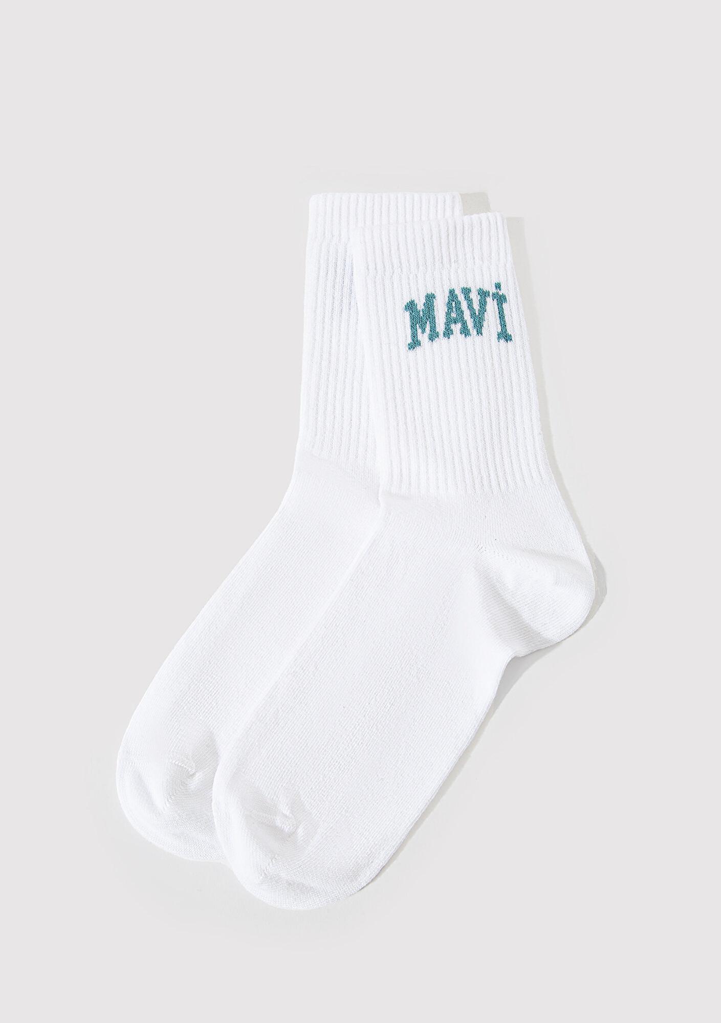 Mavi Mavi Logo Detaylı Beyaz Soket Çorap 1912726-21649