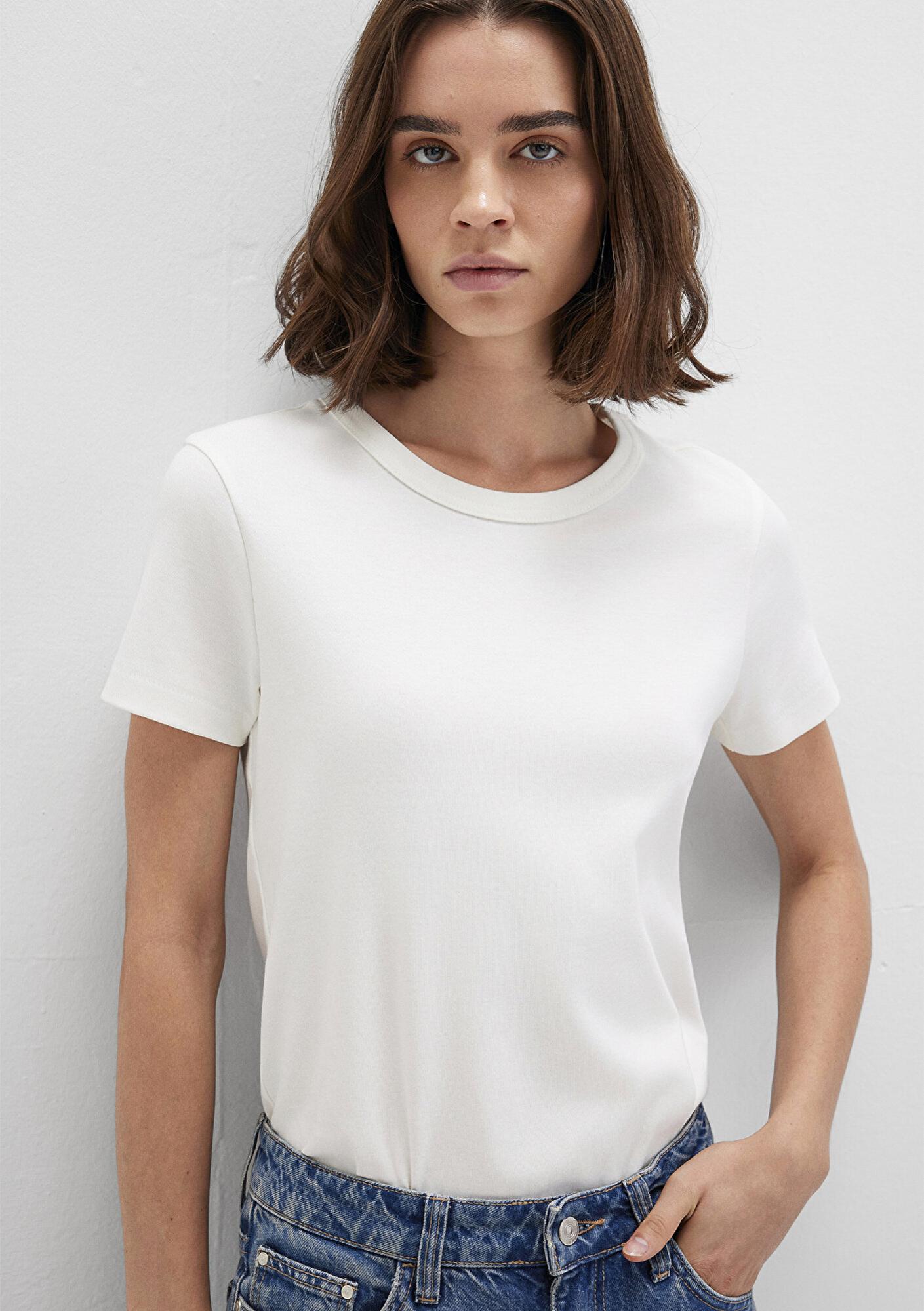 Mavi Bisiklet Yaka İnterlok Beyaz Basic Tişört Slim Fit / Dar Kesim 1612707-70057