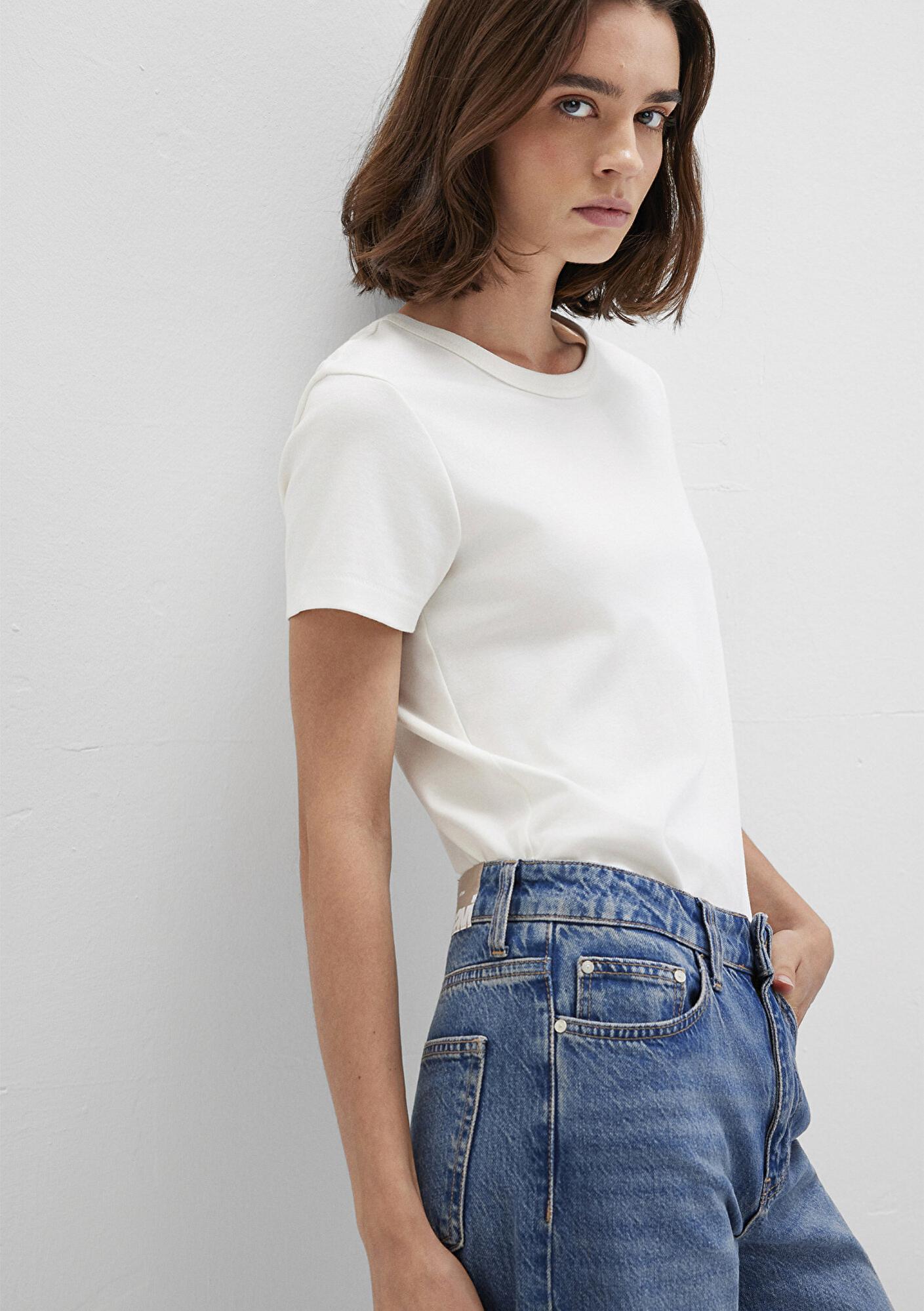 Mavi Bisiklet Yaka İnterlok Beyaz Basic Tişört Slim Fit / Dar Kesim 1612707-70057