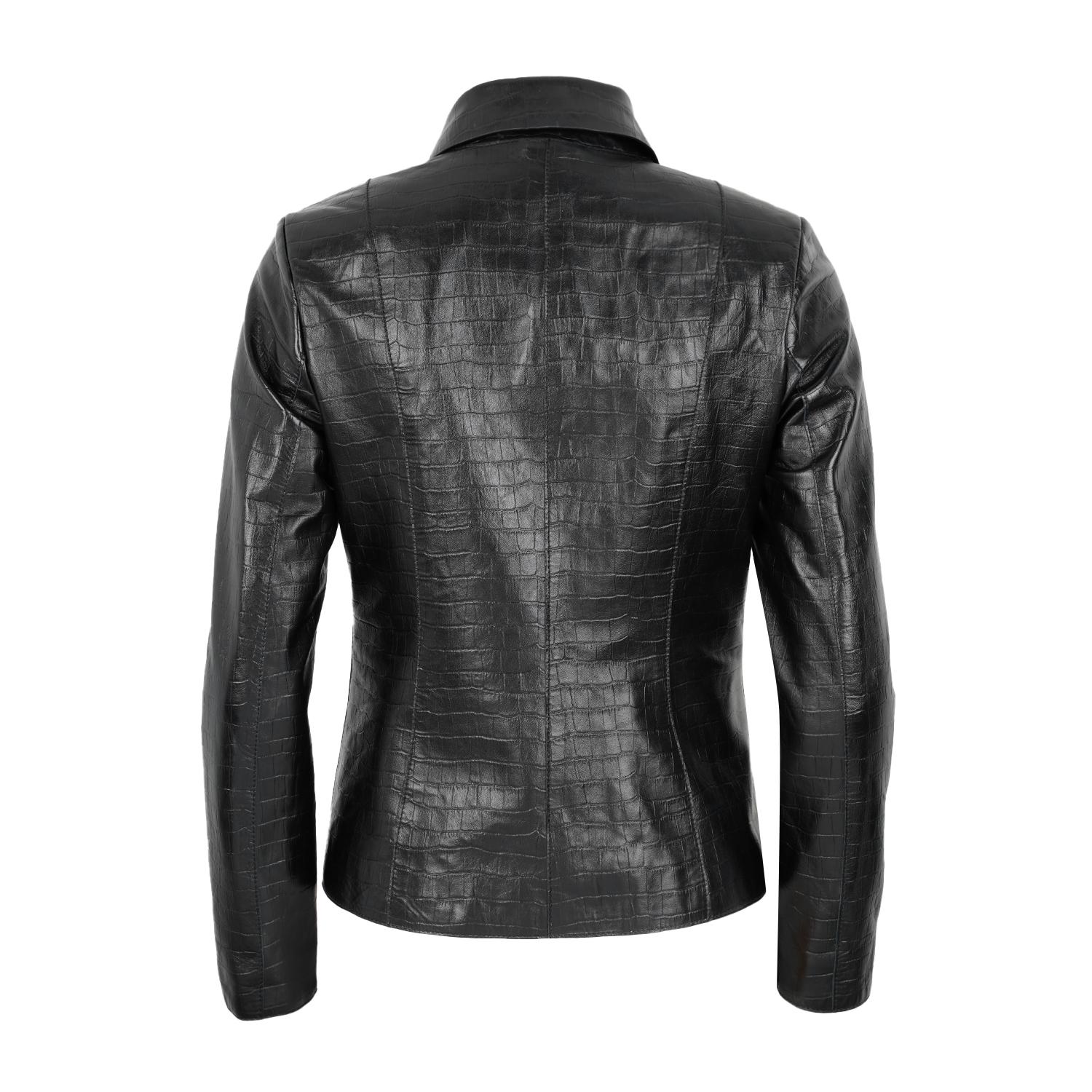 Ayita Siyah Kadın Kroko Baskılı Deri Ceket