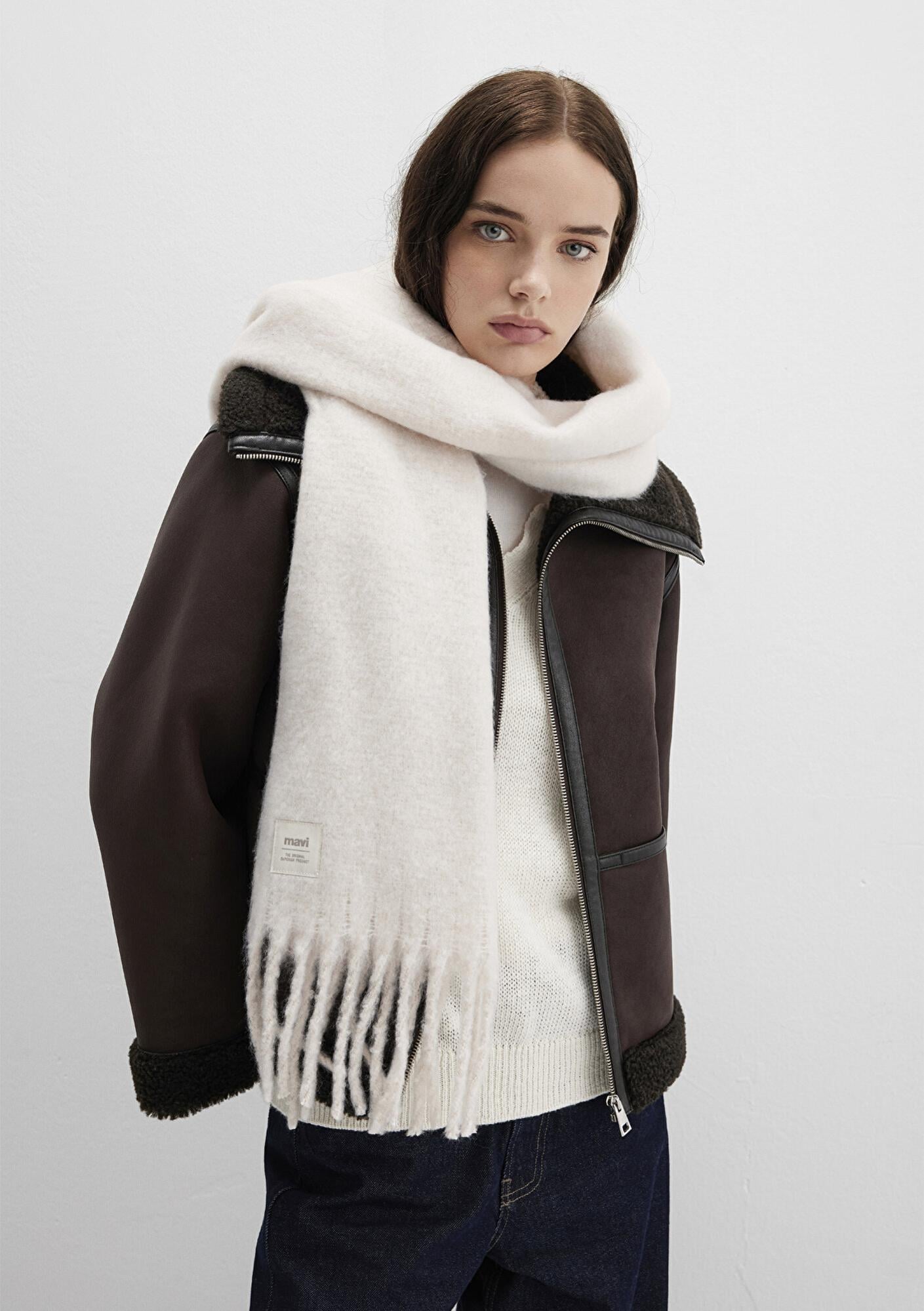 Mavi Püsküllü Ekru Atkı 1912807-34523