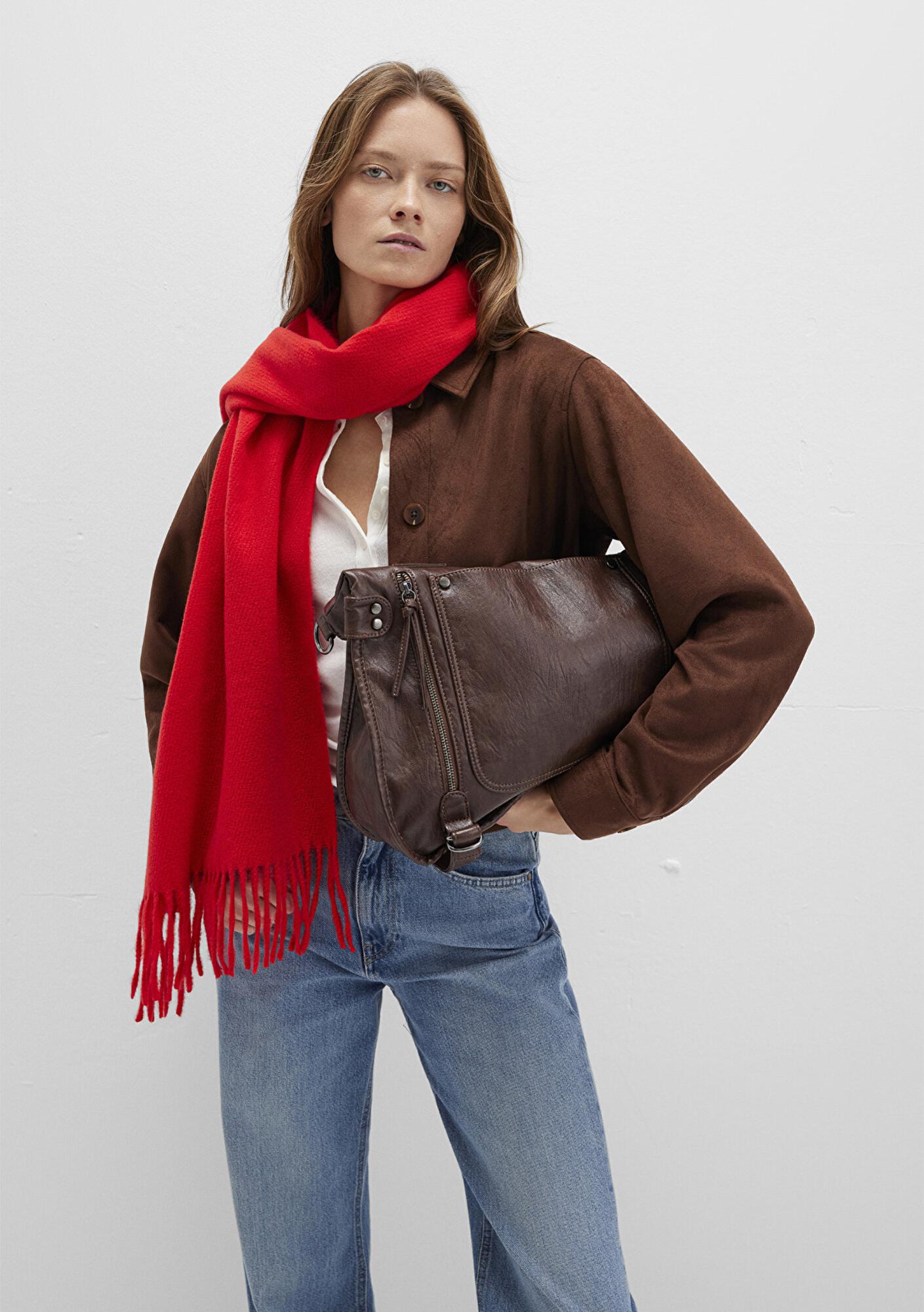 Mavi Püsküllü Kırmızı Atkı 198940-32180