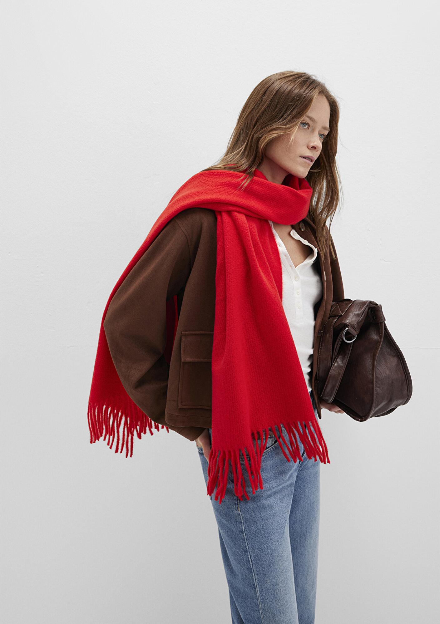 Mavi Püsküllü Kırmızı Atkı 198940-32180