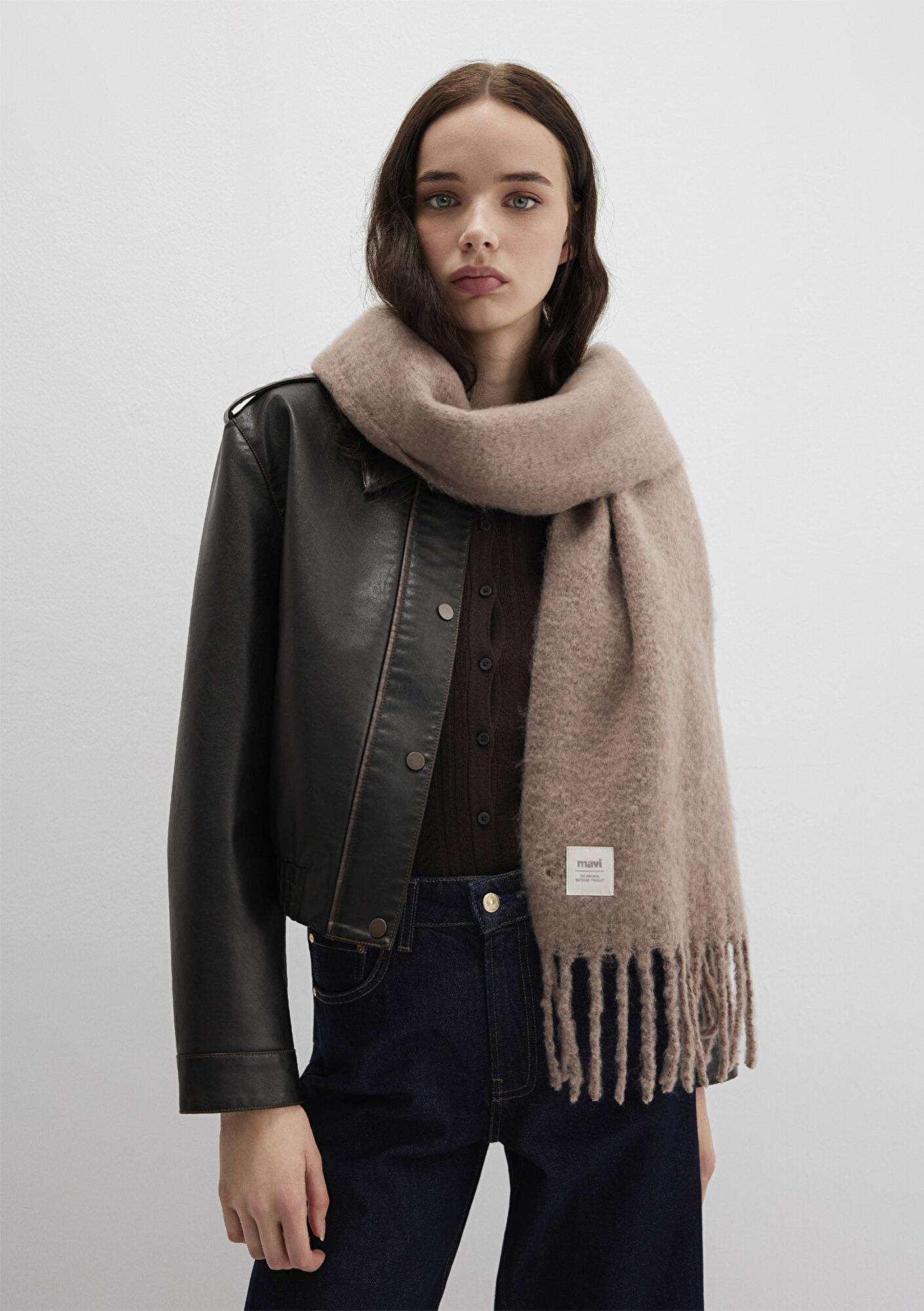 Mavi Püsküllü Kahverengi Atkı 1912807-71576