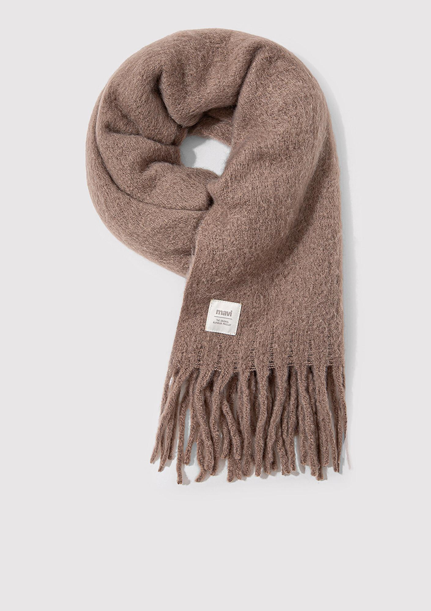 Mavi Püsküllü Kahverengi Atkı 1912807-71576