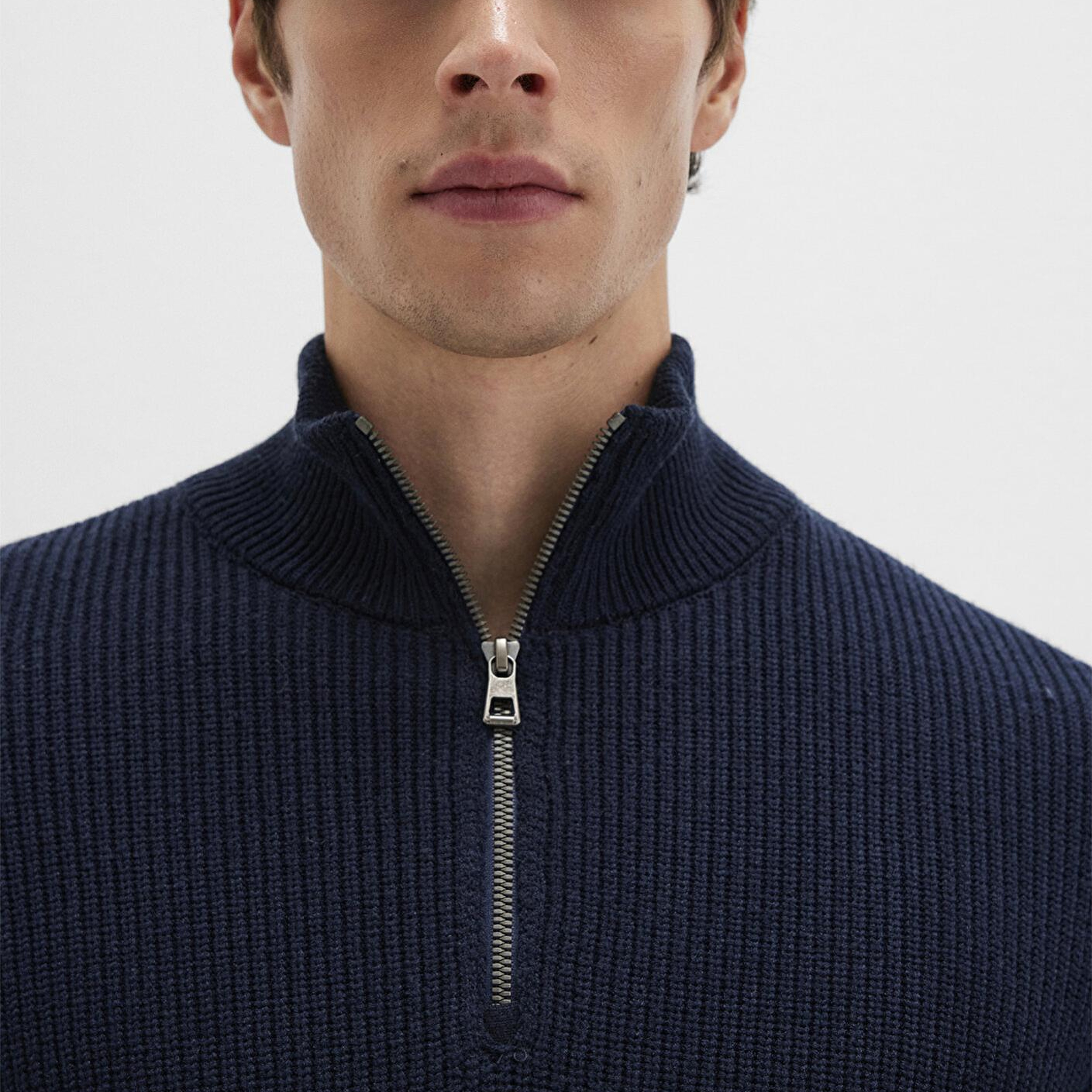 Mavi Yarı Fermuarlı Çizgili Lacivert Kazak Slim Fit / Dar Kesim 0710131-70490