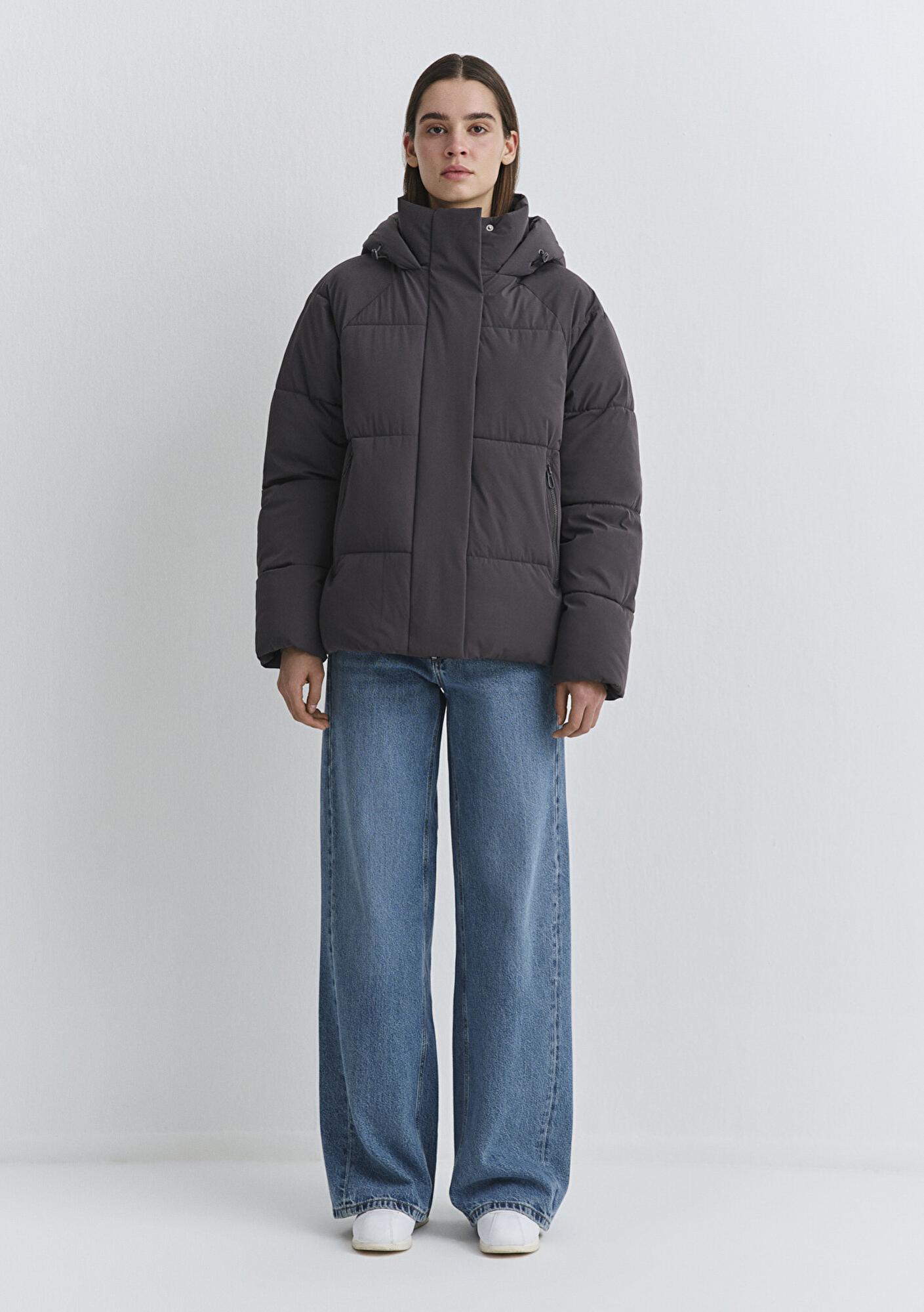 Mavi Kapüşonlu Antrasit Şişme Mont 1110225-80106